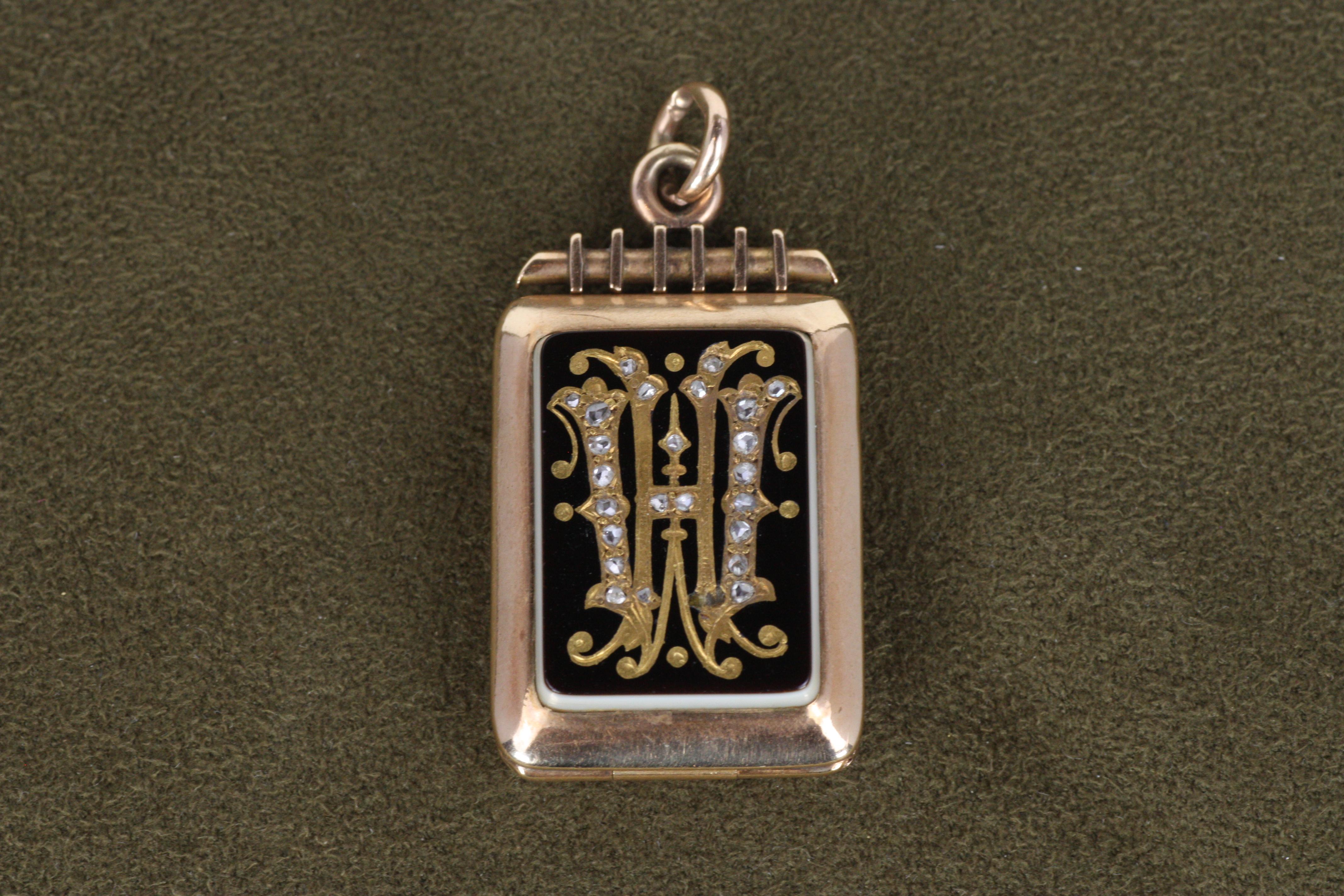 Porte-montre en agate des années 1880 avec diamants taillés en rose Bon état - En vente à Santa Monica, CA