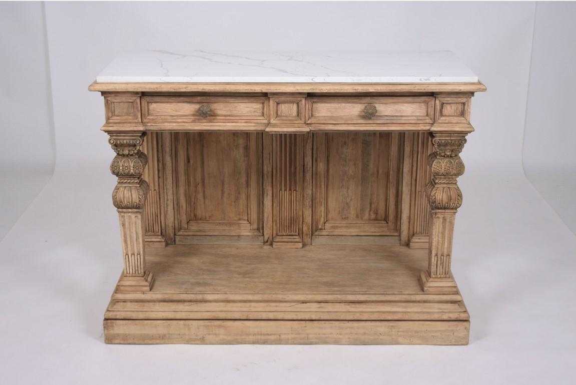 European 1880s Antique Baroque Carved Console with Marble Top: Historical Elegance Revive