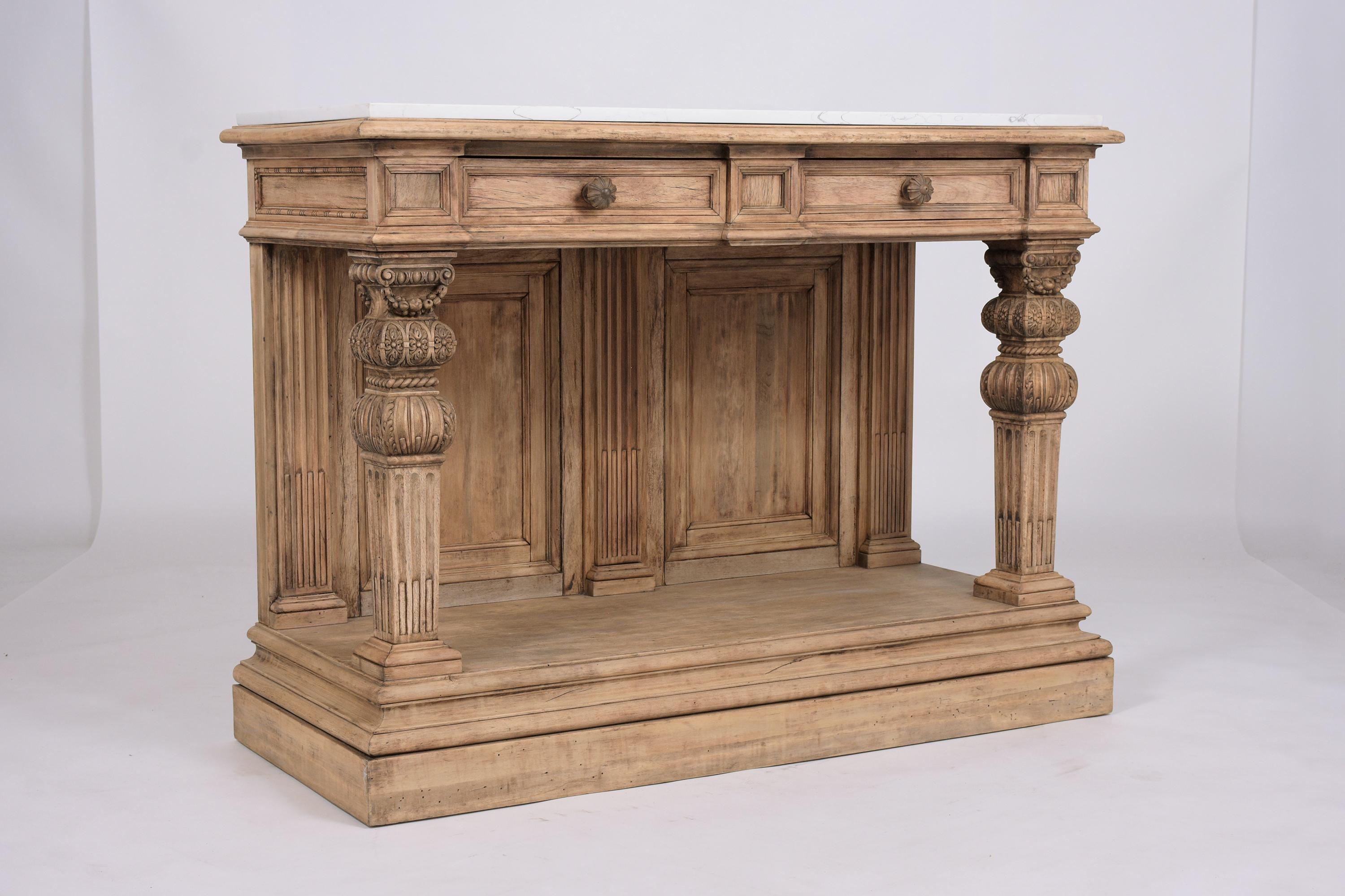 Polished 1880s Antique Baroque Carved Console with Marble Top: Historical Elegance Revive