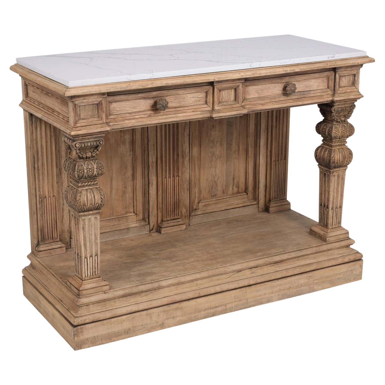 1880s Antique Baroque Carved Console with Marble Top: Historical Elegance Revive