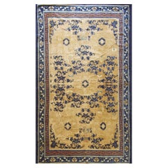 1880s Antique Beige Field Medallion Greek Key Handknotted Chinese Ningxia Rug