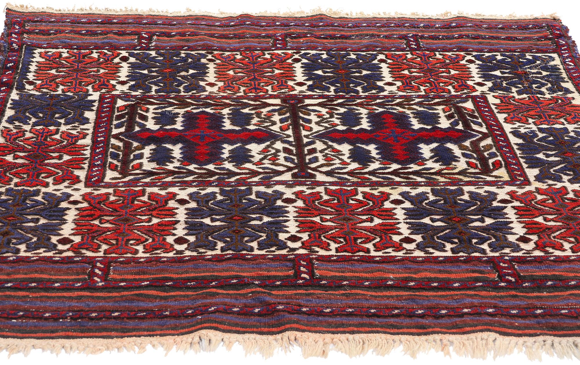 Bohémien Tappeto Soumak caucasico antico del 1880, 03'11 x 03'11 in vendita