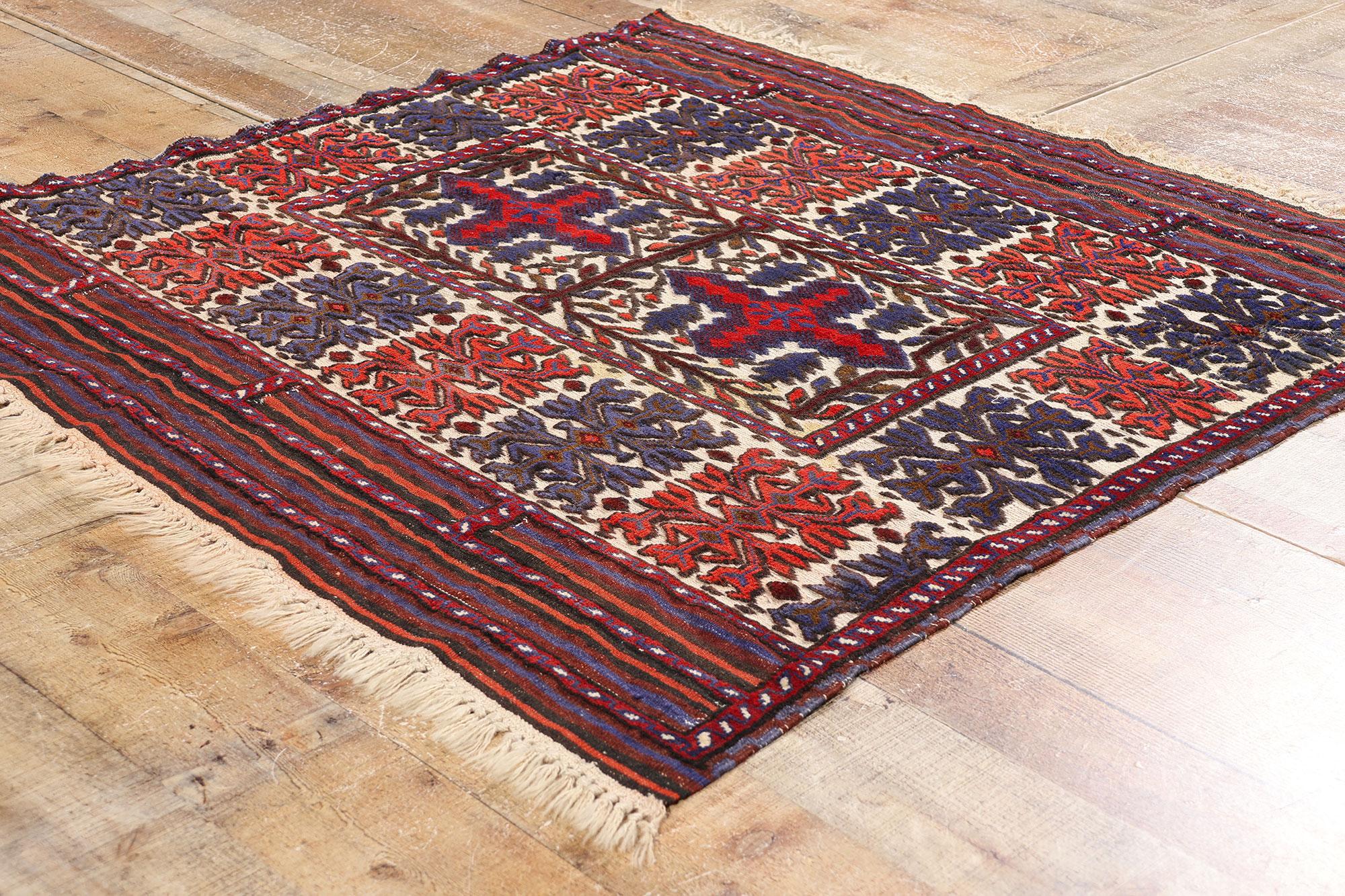 XIX secolo Tappeto Soumak caucasico antico del 1880, 03'11 x 03'11 in vendita