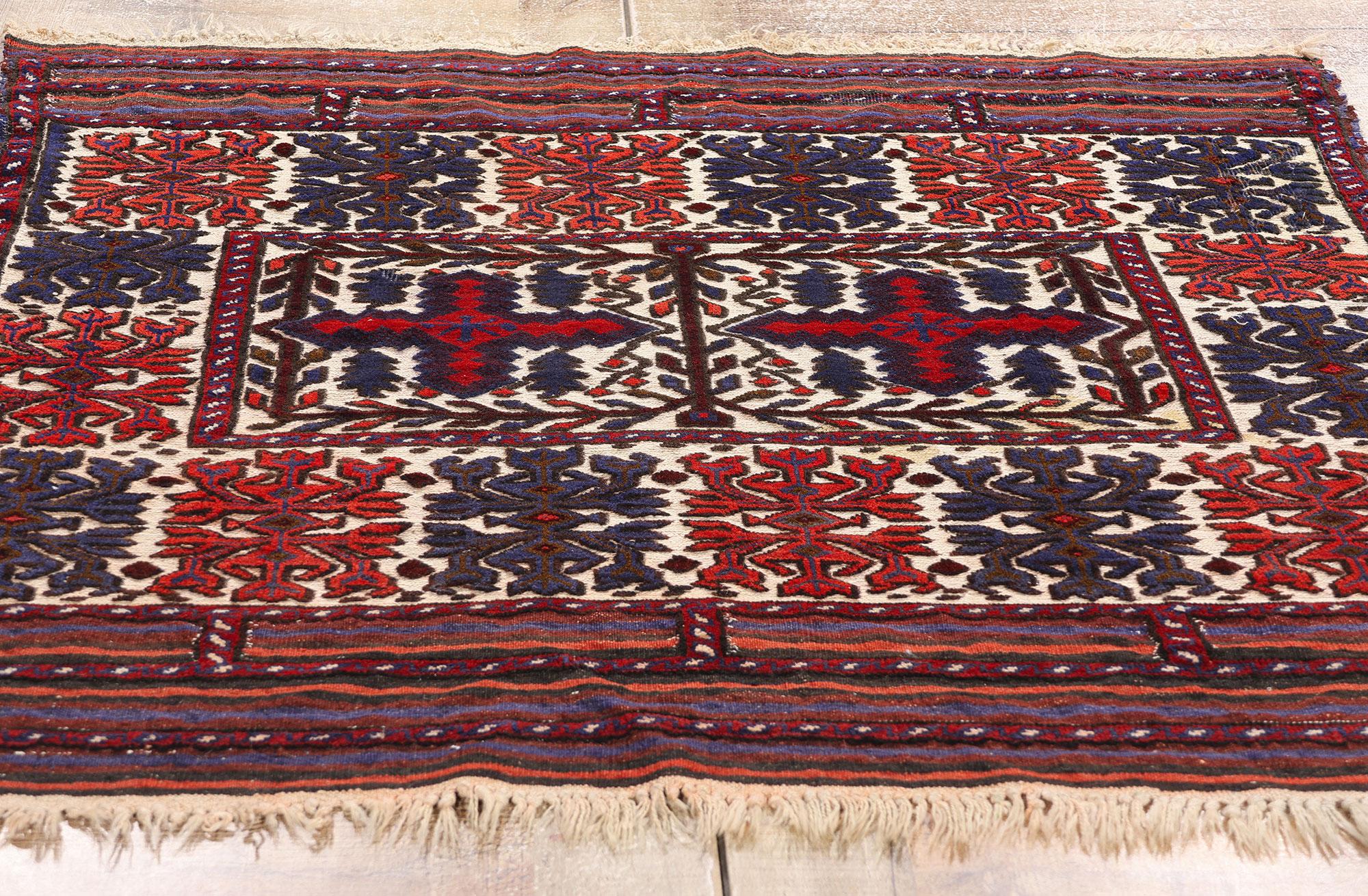 Lana Tappeto Soumak caucasico antico del 1880, 03'11 x 03'11 in vendita