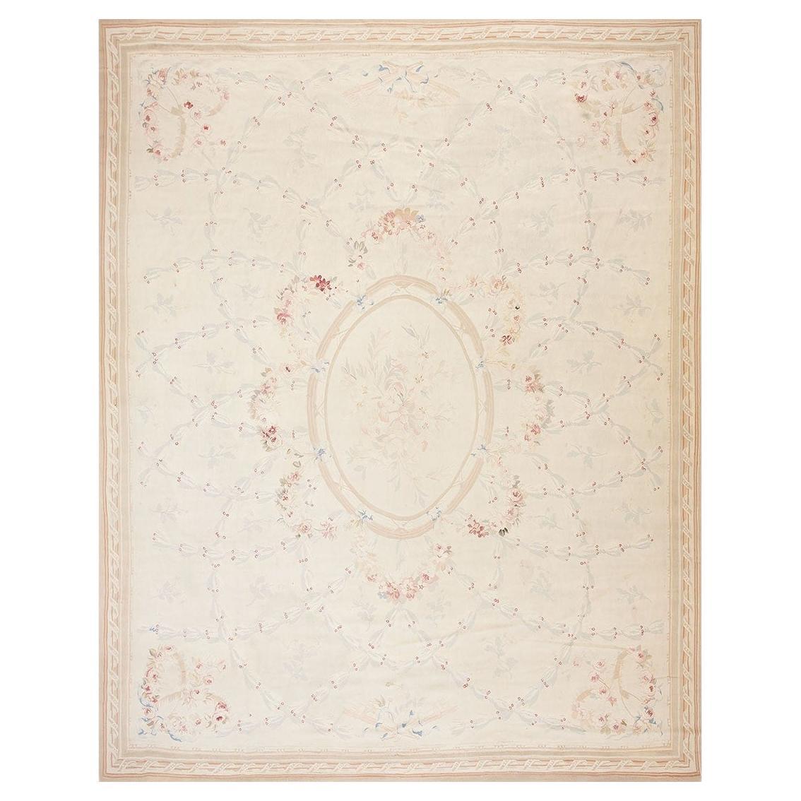 Rugs On Net Large Antique Light Ivory Floral French Aubusson Flatweave Carpet