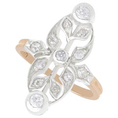 1880s Antique Diamond and Rose Gold Silver Set Cocktail Ring