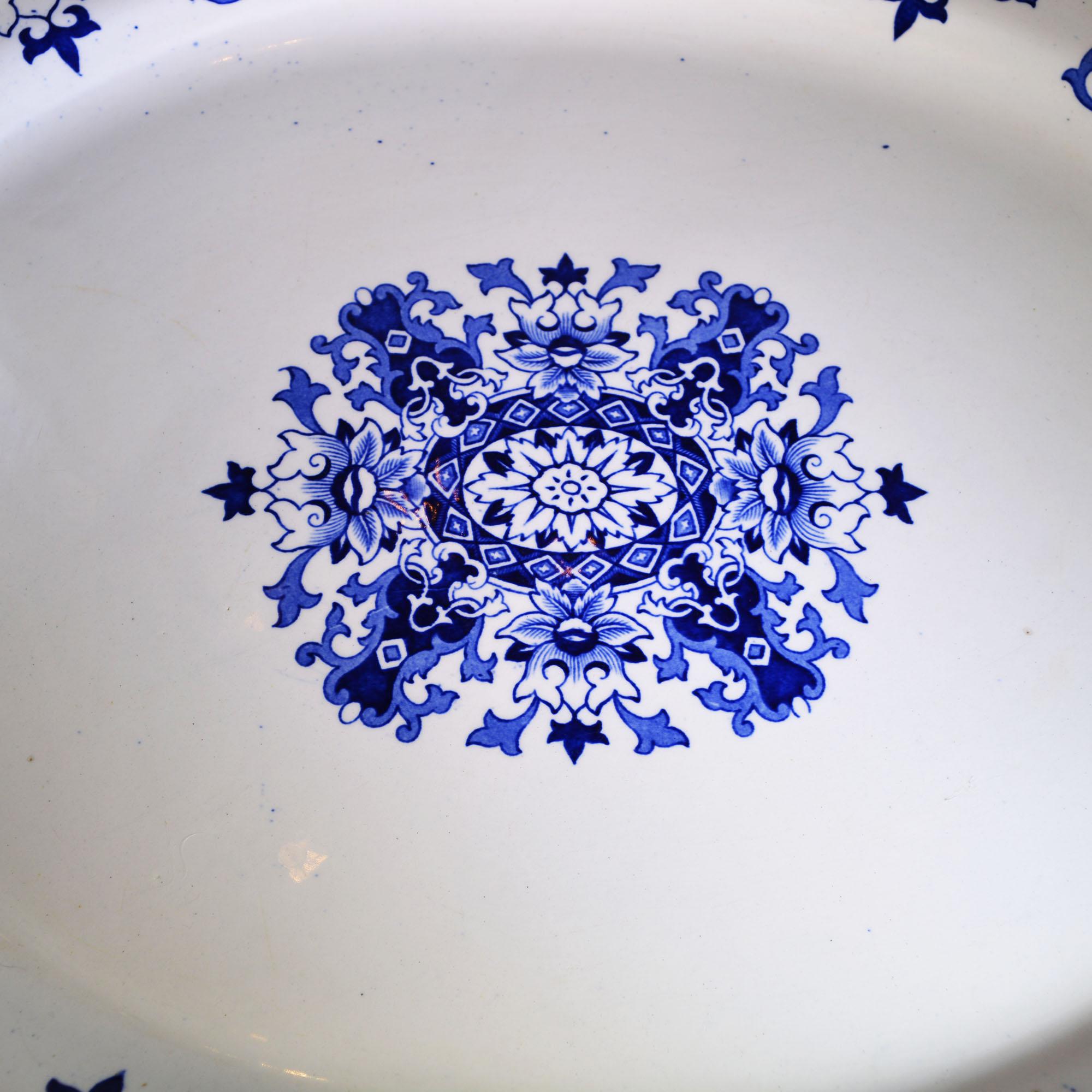 blue and white platter antique