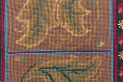 1880s Antique English Needlepoint Runner with Stylized Foliage and Floral Motif
