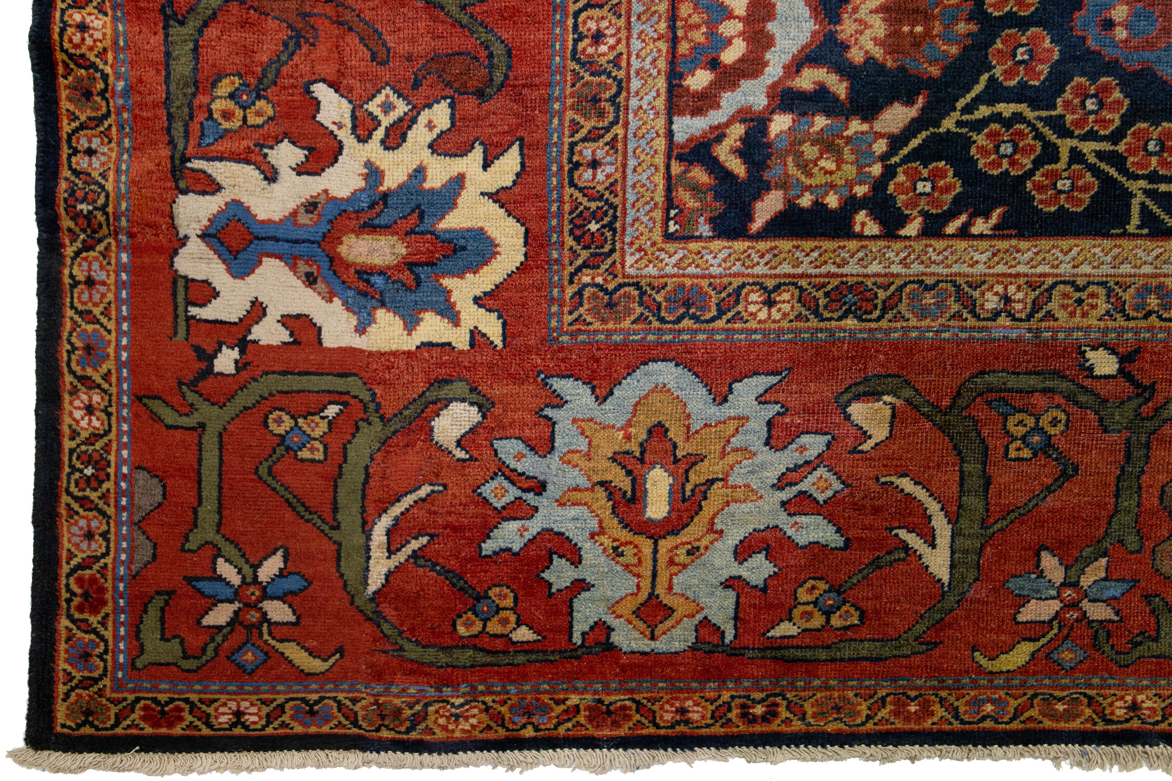 Tapis persan Sultanabad à fleurs anciennes des années 1880 en laine bleu foncé en vente 5