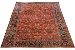 1880s Antique Floral Persian Sultanabad Wool Rug In Red