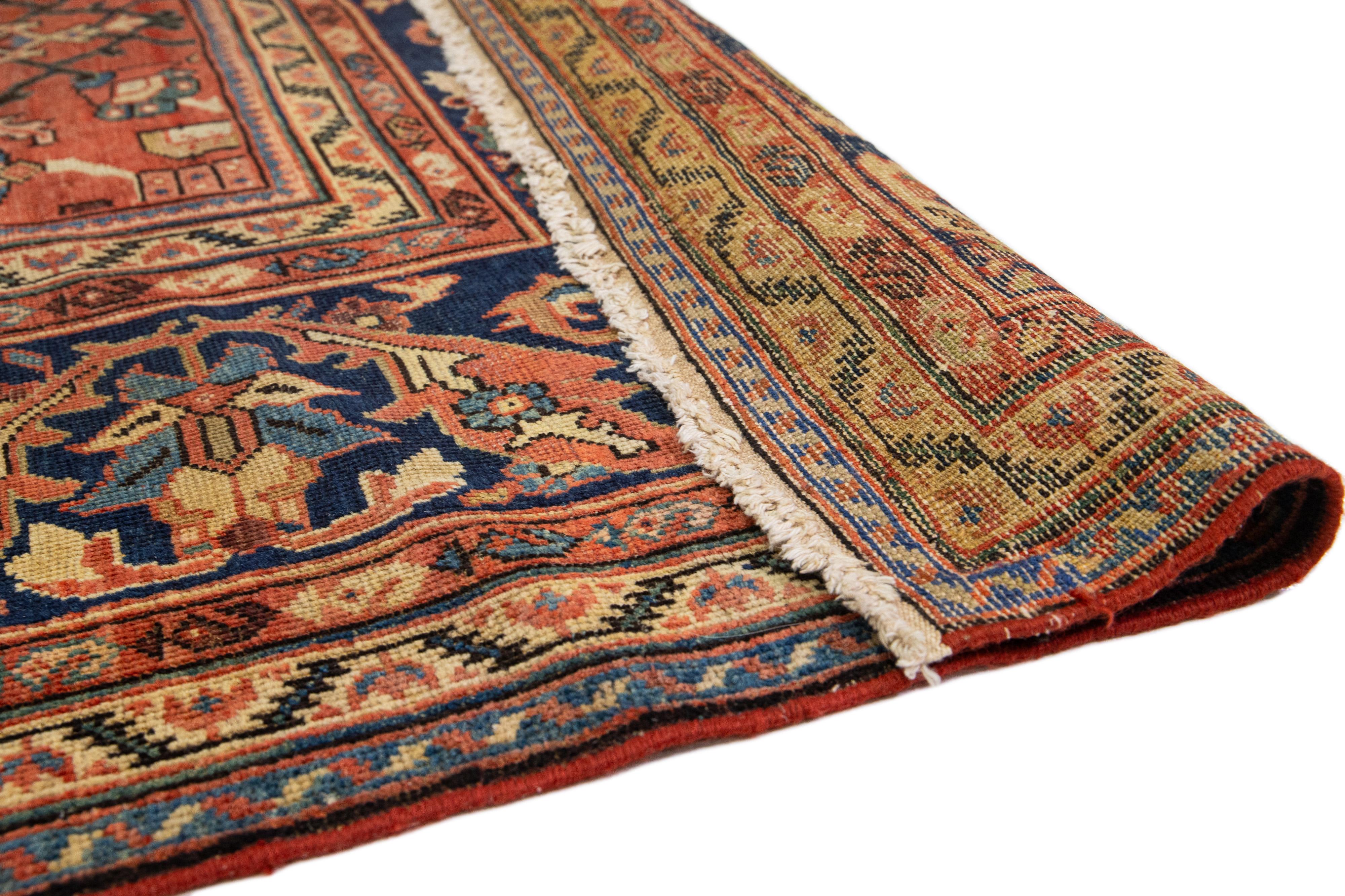 1880s Antique Floral Persian Sultanabad Wool Rug In Red In Excellent Condition For Sale In Norwalk, CT
