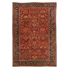 Tappeto antico floreale persiano Sultanabad Rugs rosso del 1880