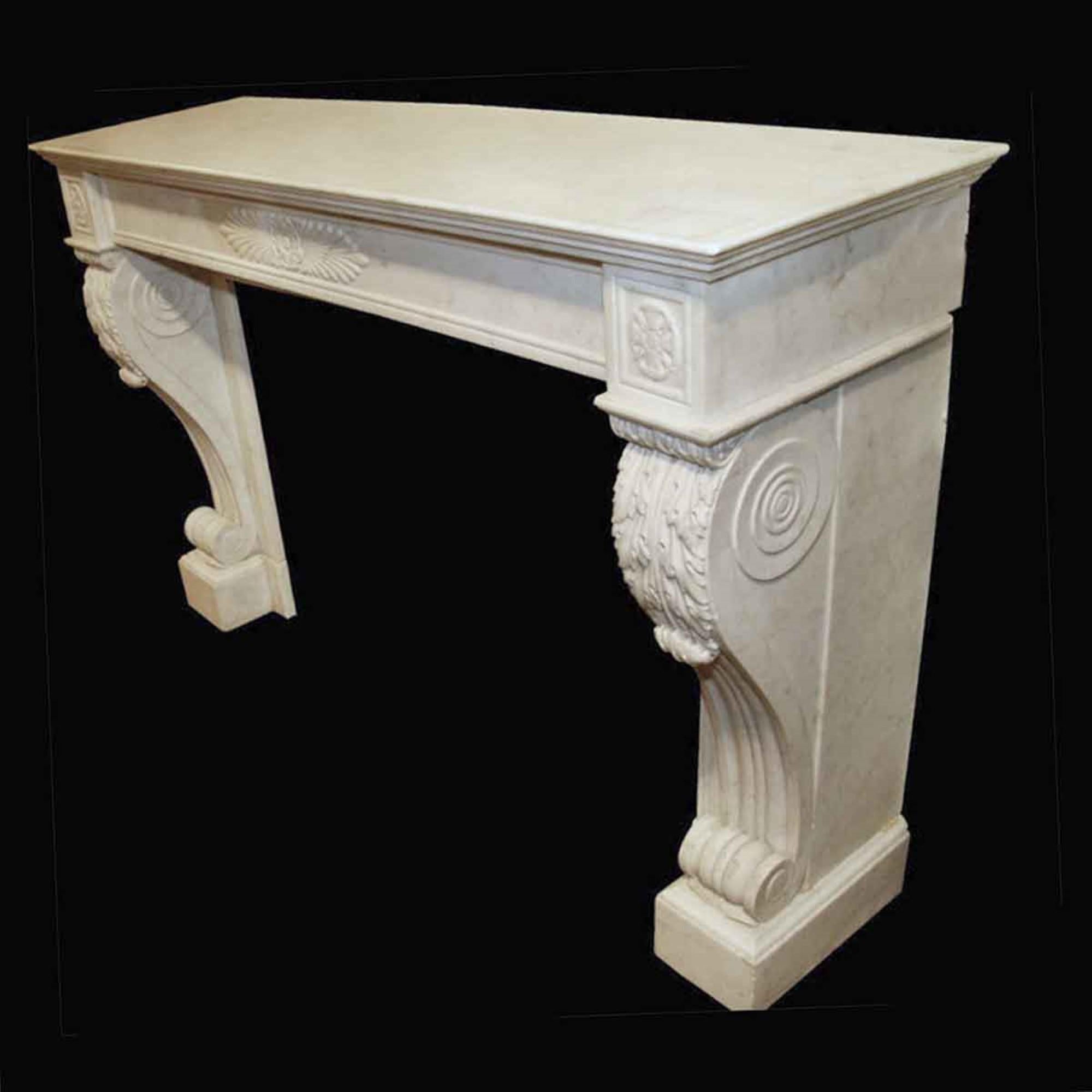 1880s grey white Carrara antique marble mantel is slightly large for its style. Hand carved. This can be seen at our 400 Gilligan St location in Scranton. PA.
