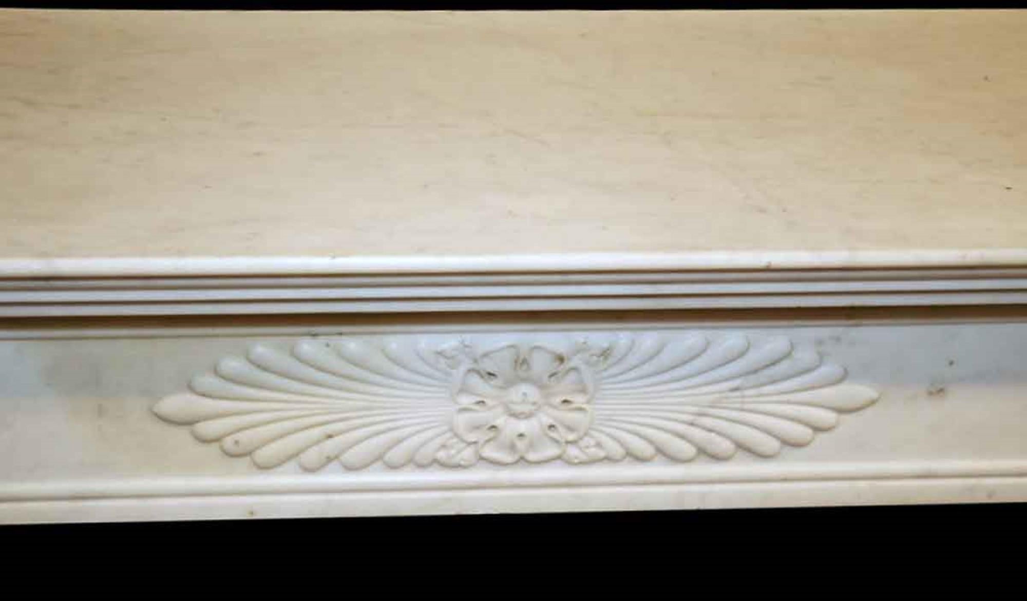 Hand-Carved 1880s Antique French Empire Style Marble Mantel, Slightly Large and Grey White