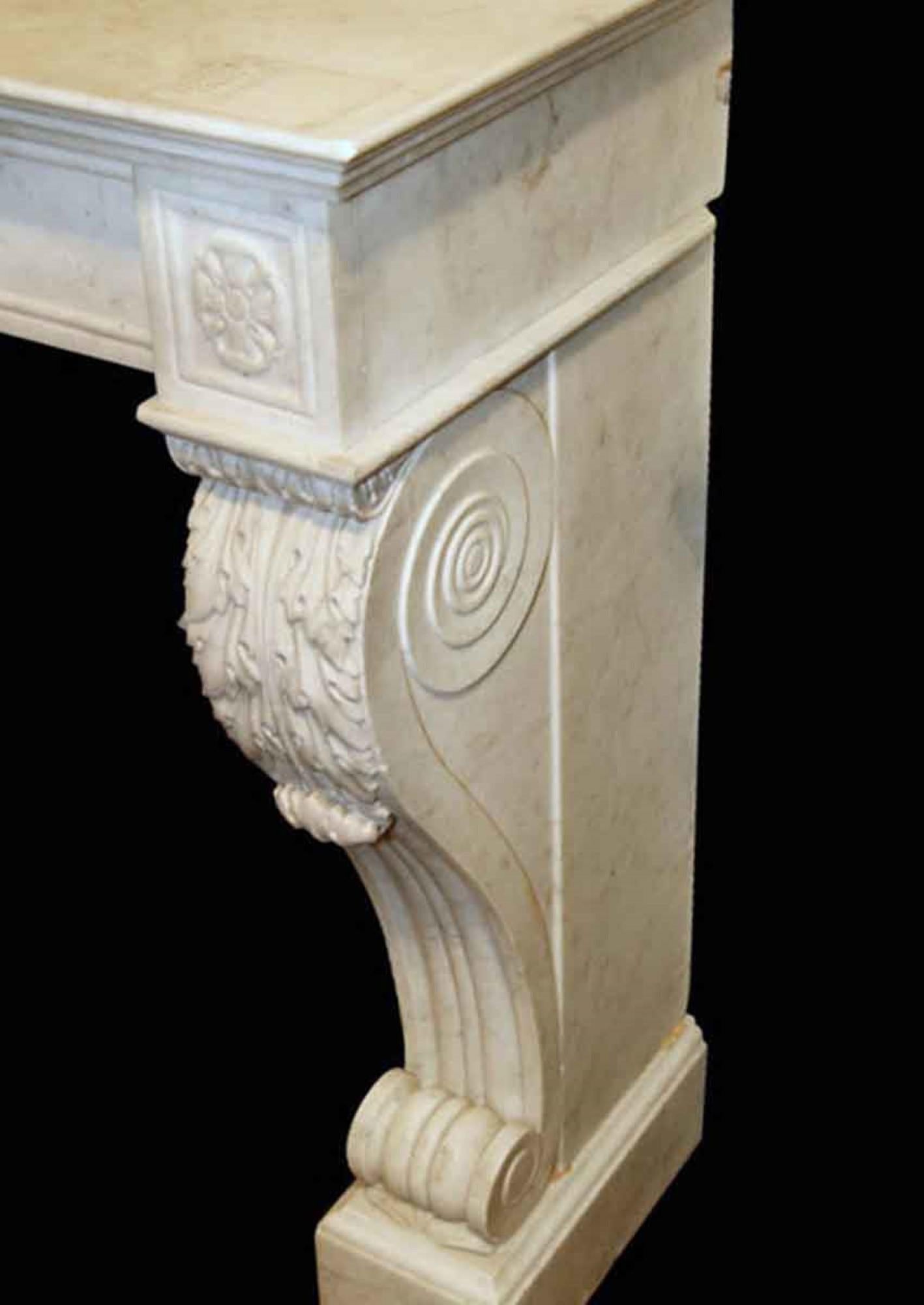 1880s Antique French Empire Style Marble Mantel, Slightly Large and Grey White In Good Condition In New York, NY