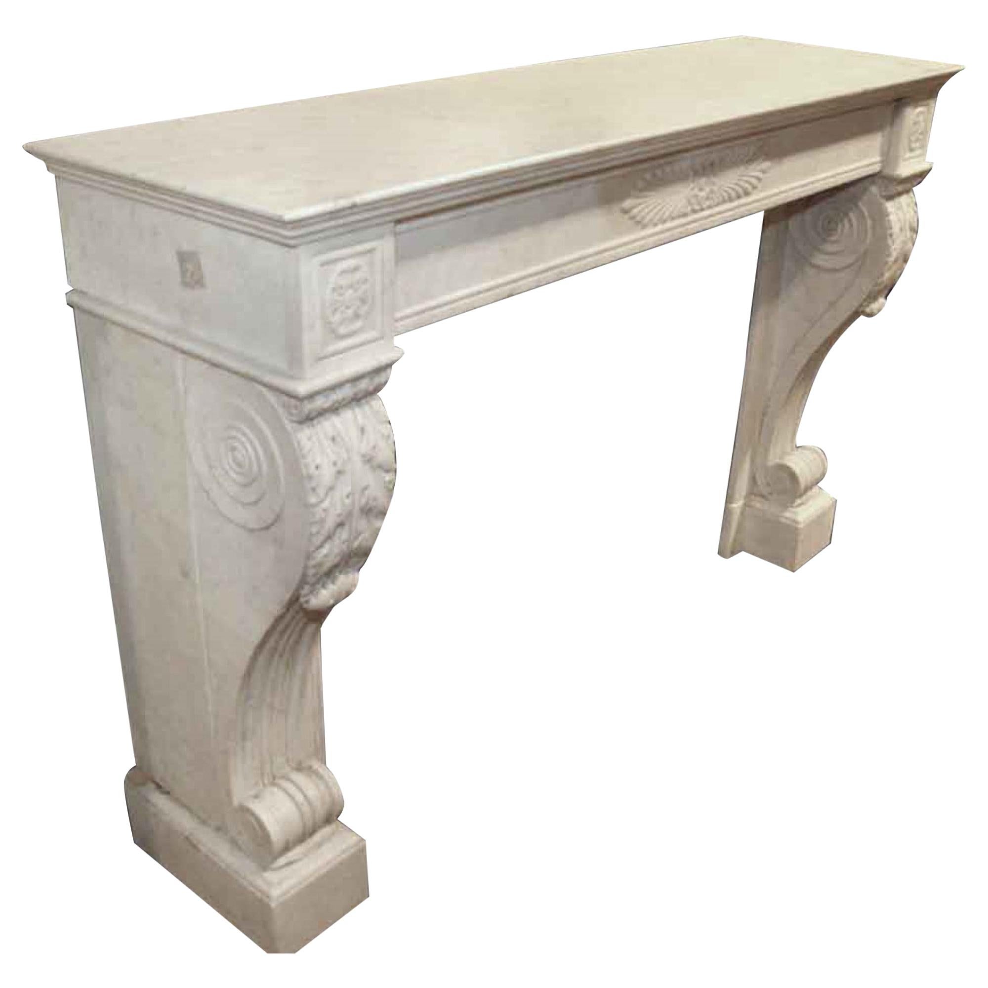 1880s Antique French Empire Style Marble Mantel, Slightly Large and Grey White