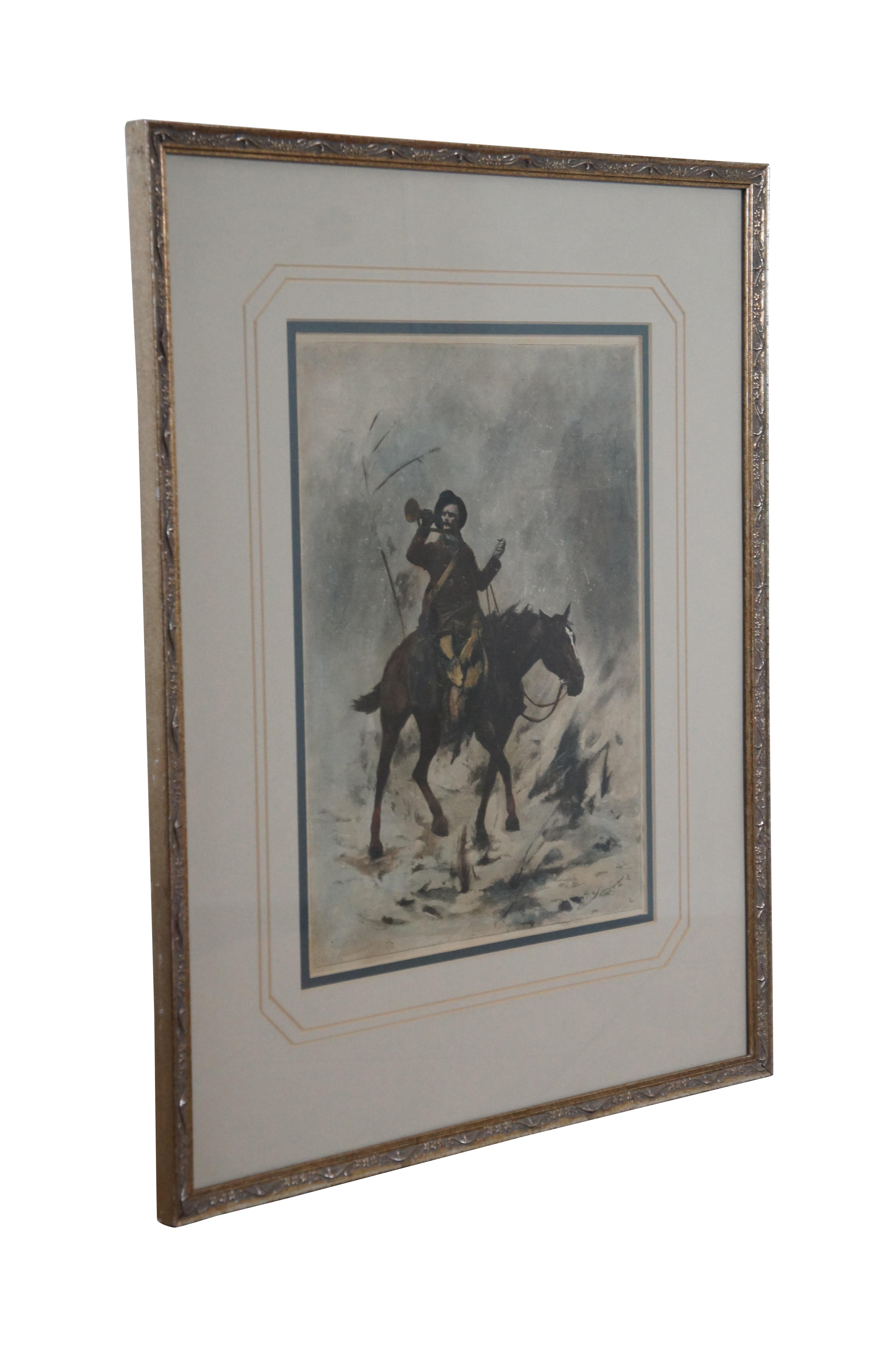 Victorian 1880s Antique George L Seymour Country Postman Hand Colored Engraving Framed 20