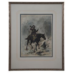 1880s Antique George L Seymour Country Postman Hand Colored Engraving Framed 20"