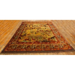 1880s Antique Gold Ground Large-Scale Floral Knotted Wool Tabriz Carpet Rug