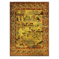 1880s Antique Gold Ground Large-Scale Floral Knotted Wool Tabriz Carpet Rug