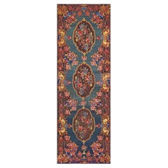 1880s Antique Green European Design Influences Caucasian Zeychor Runner Carpet