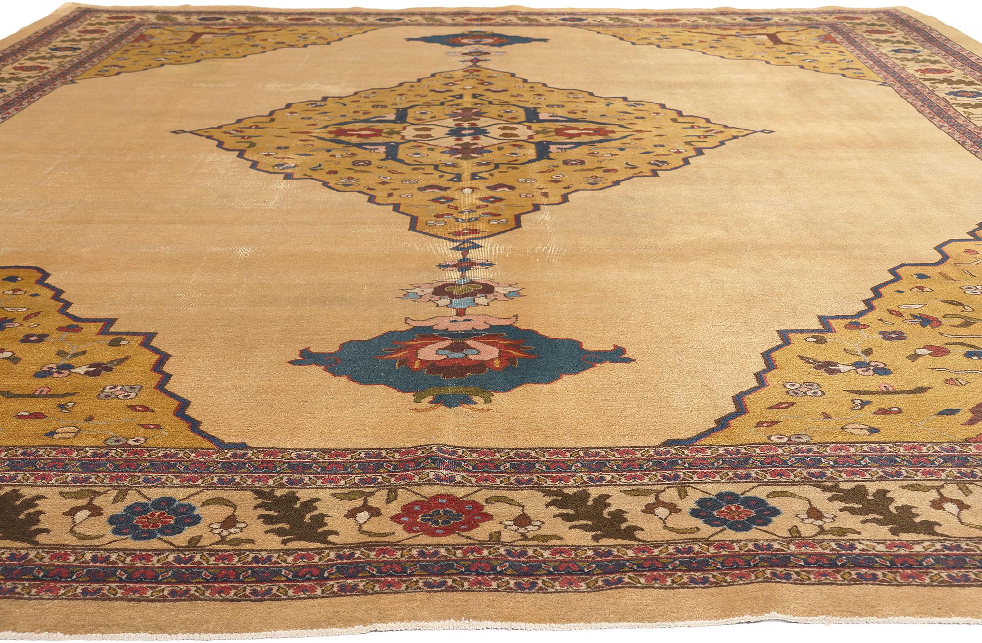 Hand-Knotted 1880s Antique Indian Agra Rug, Art Deco Style Meets Traditional Elegance For Sale
