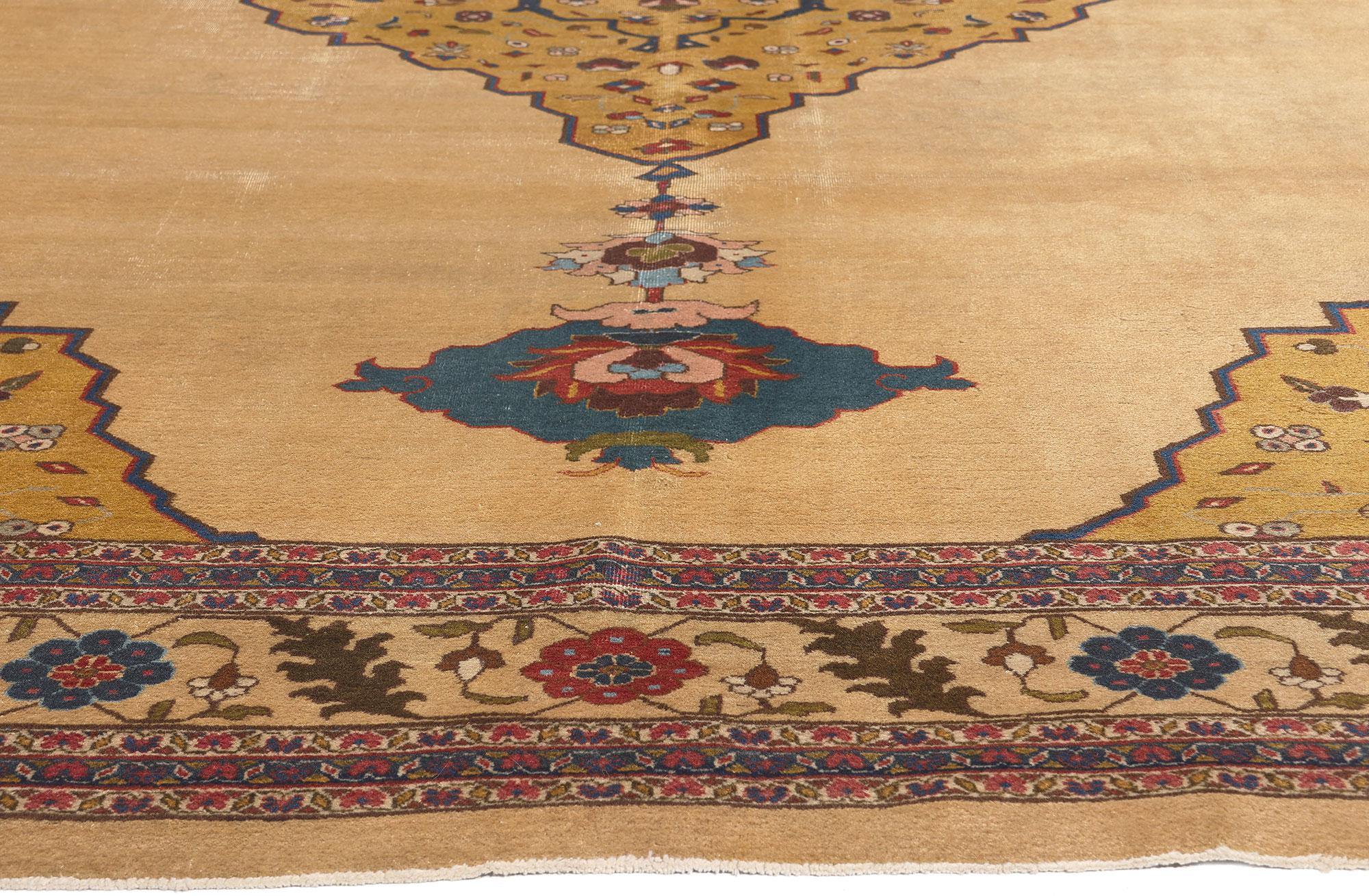 1880s Antique Indian Agra Rug, Art Deco Style Meets Traditional Elegance In Distressed Condition For Sale In Dallas, TX