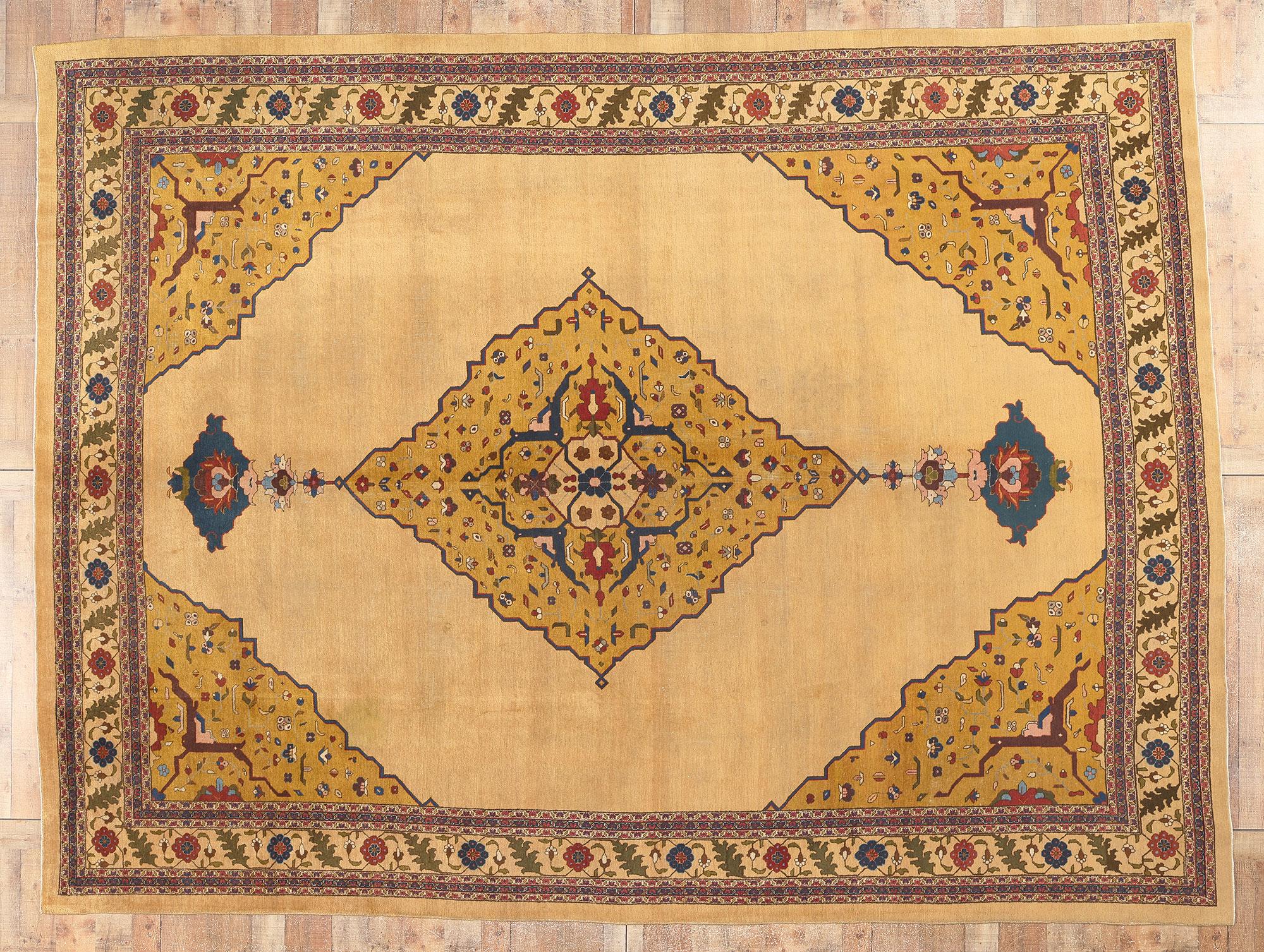 1880s Antique Indian Agra Rug, Art Deco Style Meets Traditional Elegance For Sale 3