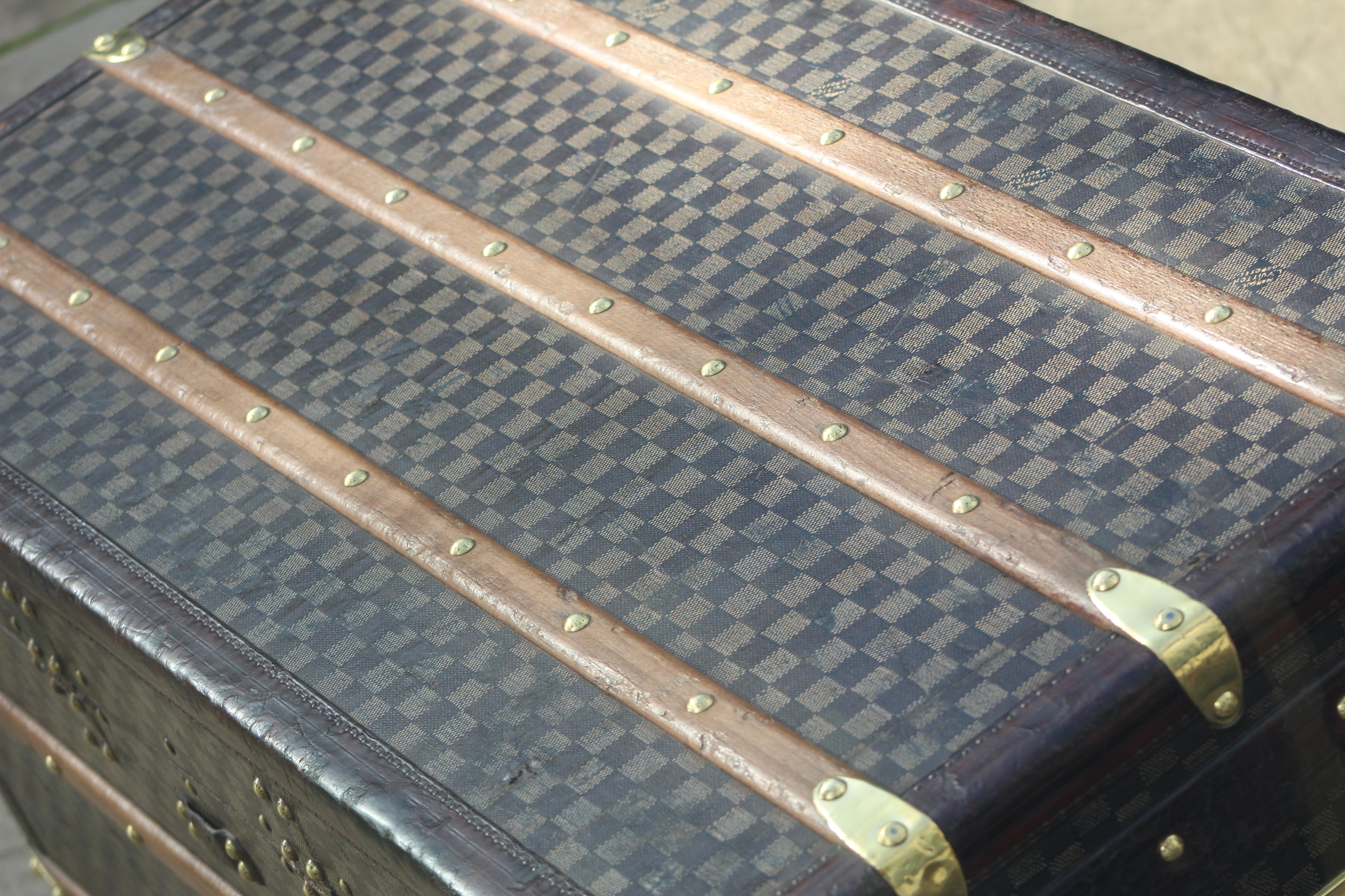 1880s Antique Louis Vuitton Trunk Damier Courier Steamer For Sale 4