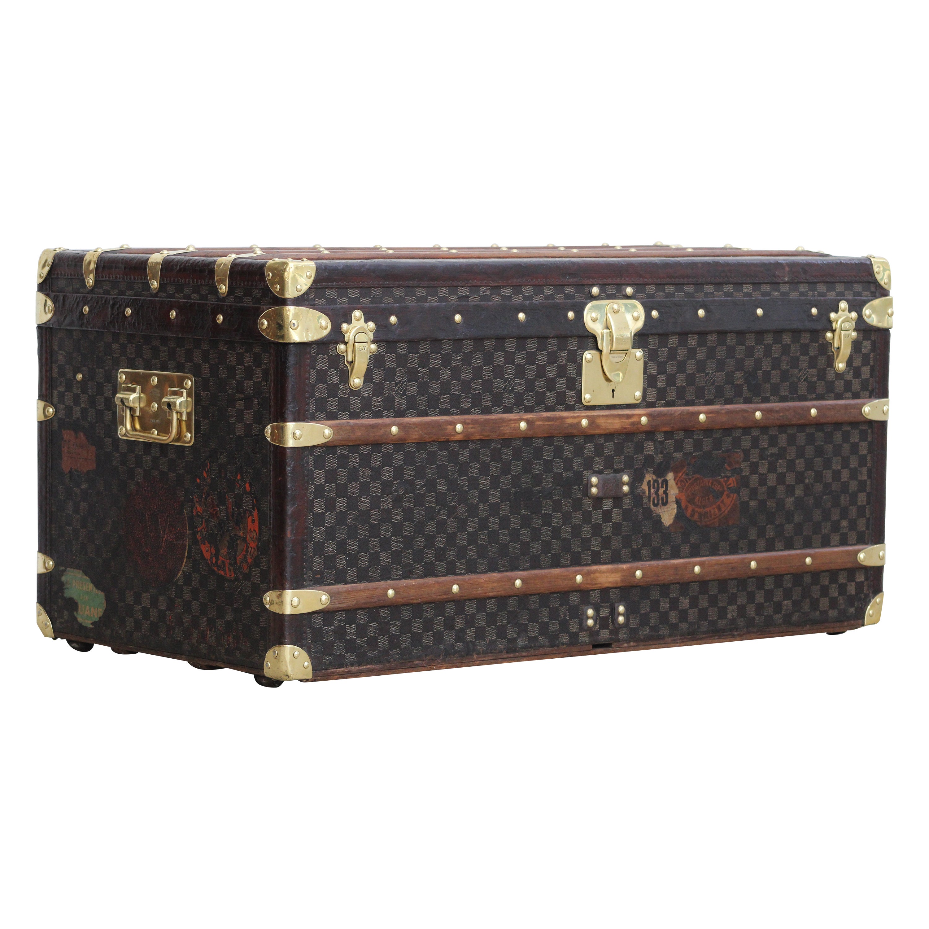 Antike Louis Vuitton-Truhe Damier Courier-Damier Courier-Dampfer, 1880er Jahre