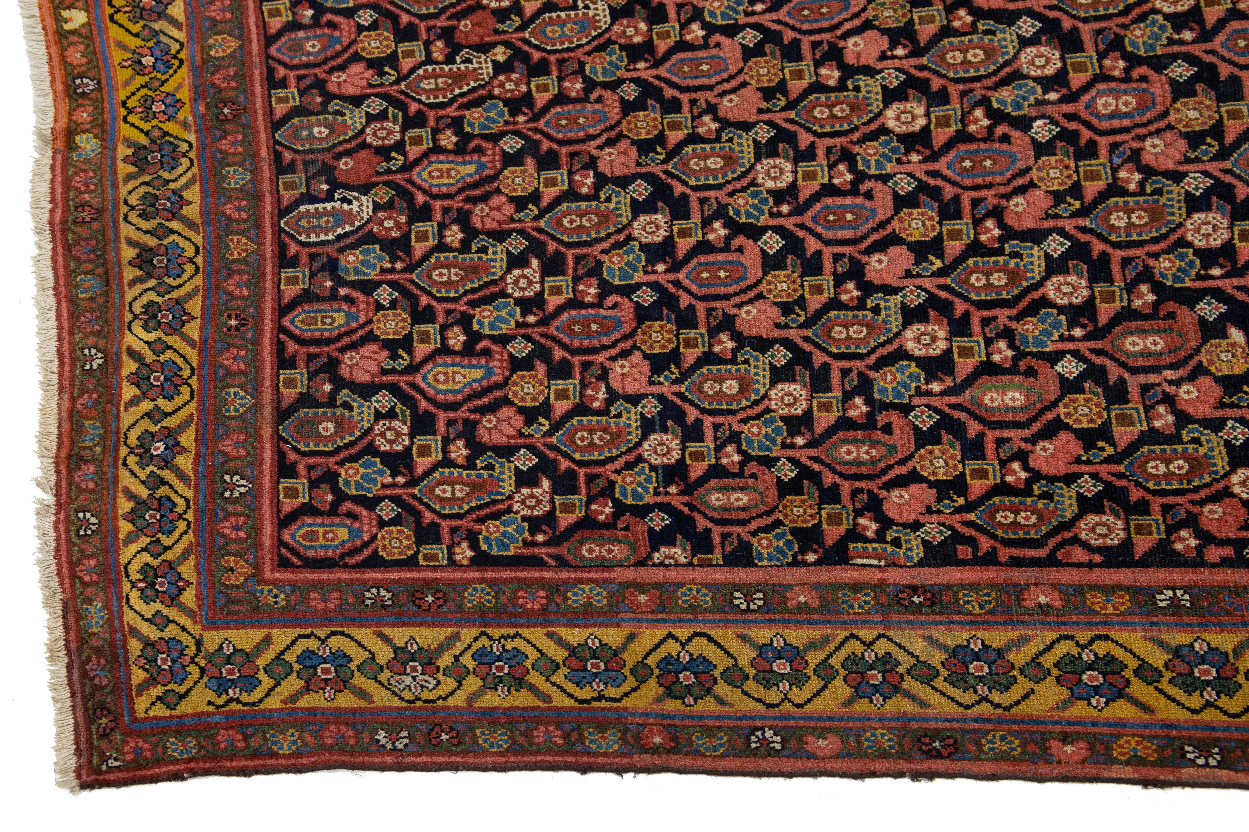Laine Tapis Malayer Gallery des années 1880, fait à la main en bleu avec motif allovern en vente