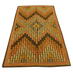 Tapis américain ancien des années 1880, de style folk, aux motifs géométriques multicolores, noué, 3'4" x 5'7"