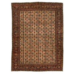 1880s Antiquités Farahan Persan Tapis de laine Tan fait à la main avec motif floral Allover