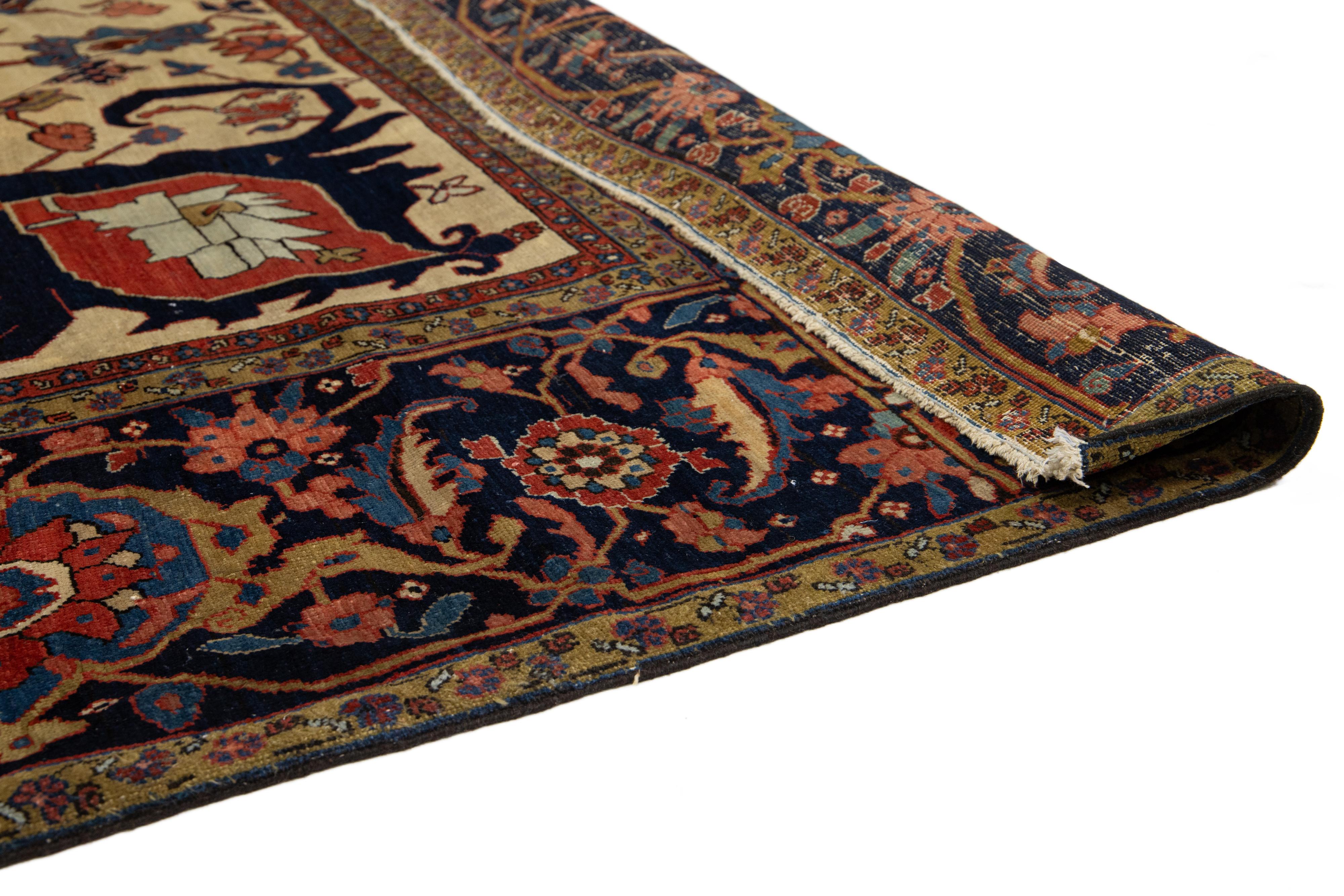 Tapis persan ancien Heriz en laine rouge avec motif de médaillon, années 1880 Excellent état - En vente à Norwalk, CT