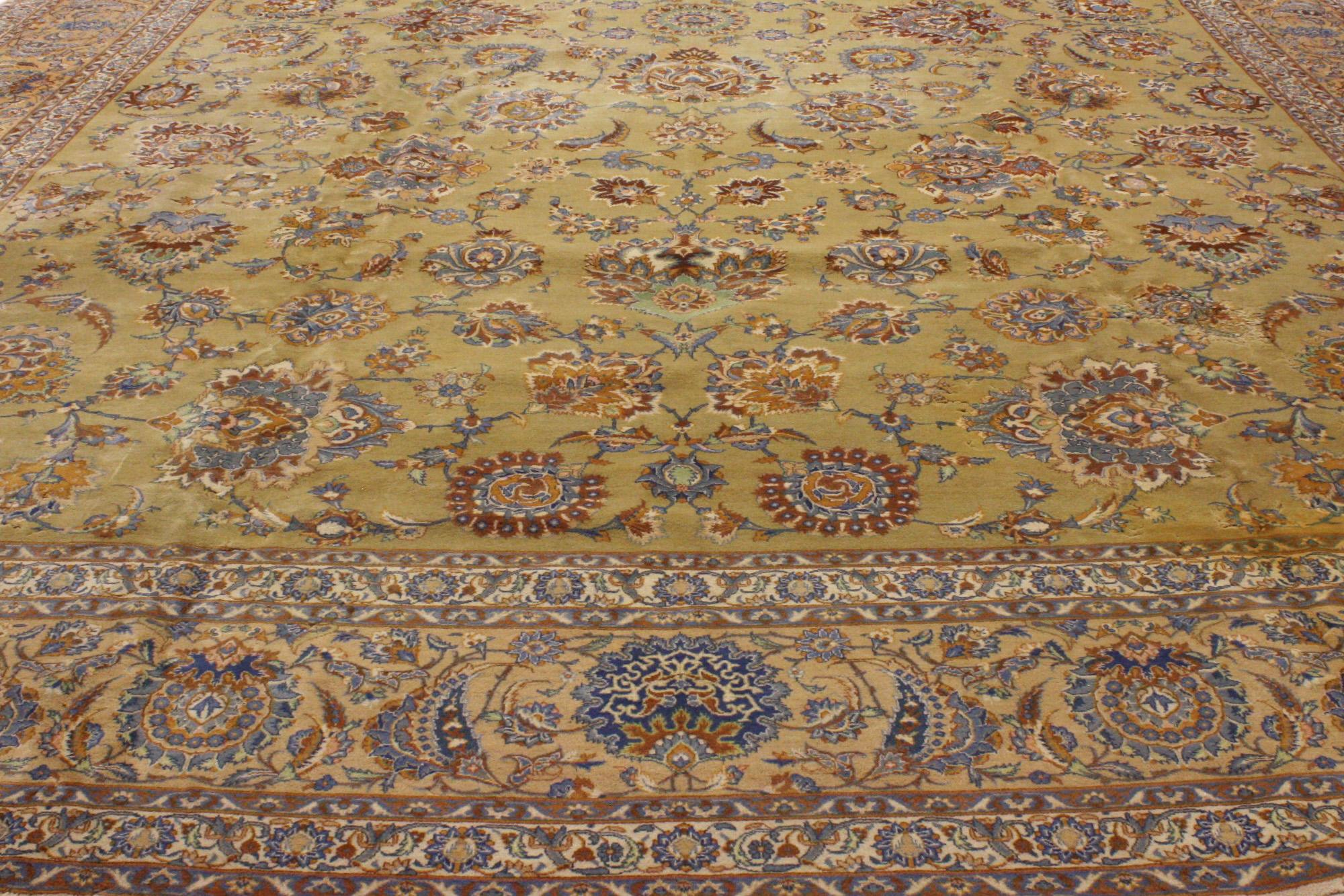 Hand-Knotted 1880s Antique Persian Kashan Rug, Biophilic Design Meets Earth-Tone Elegance For Sale