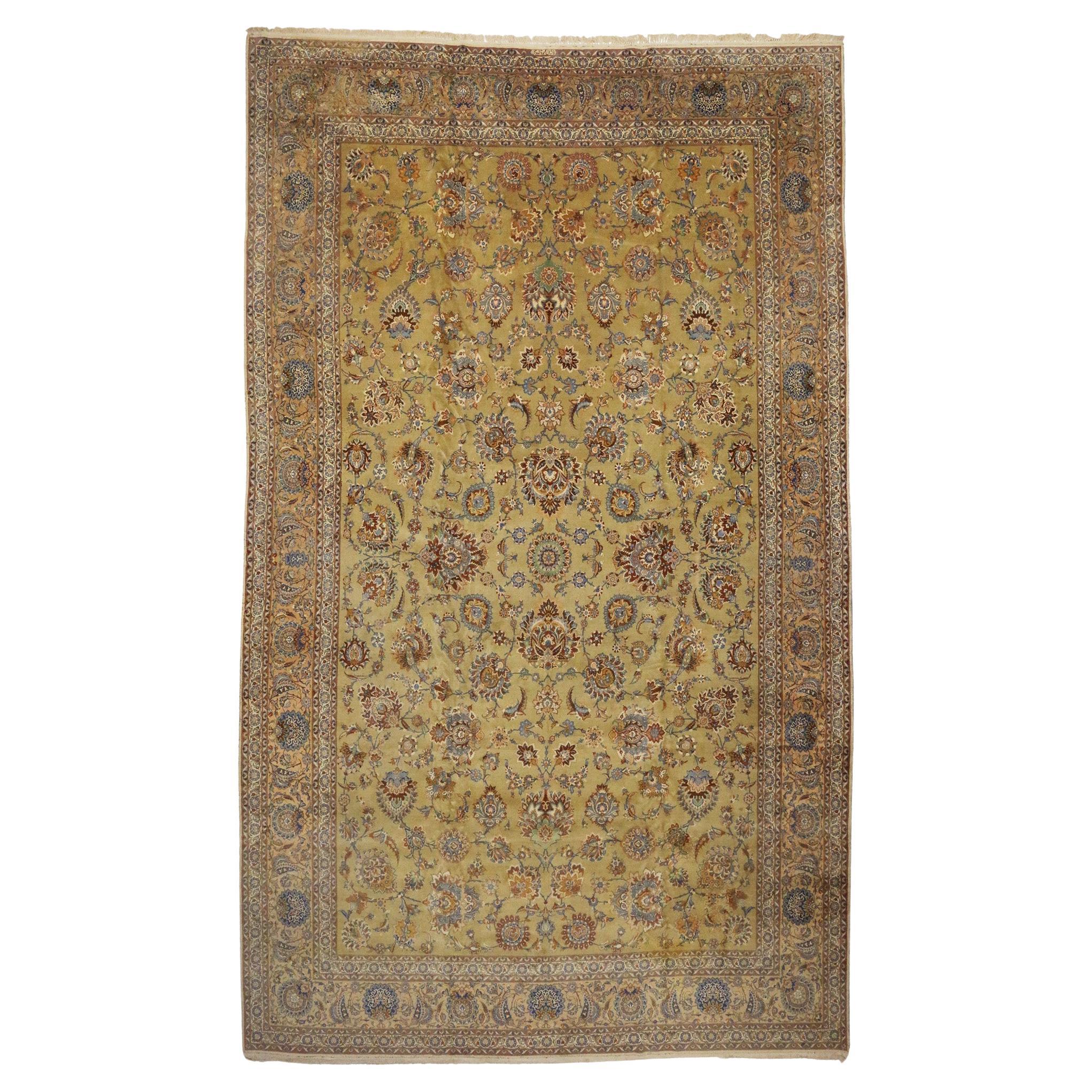 1880s Antique Persian Kashan Rug, Biophilic Design Meets Earth-Tone Elegance For Sale