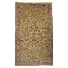 1880s Antique Persian Kashan Rug, Biophilic Design Meets Earth-Tone Elegance