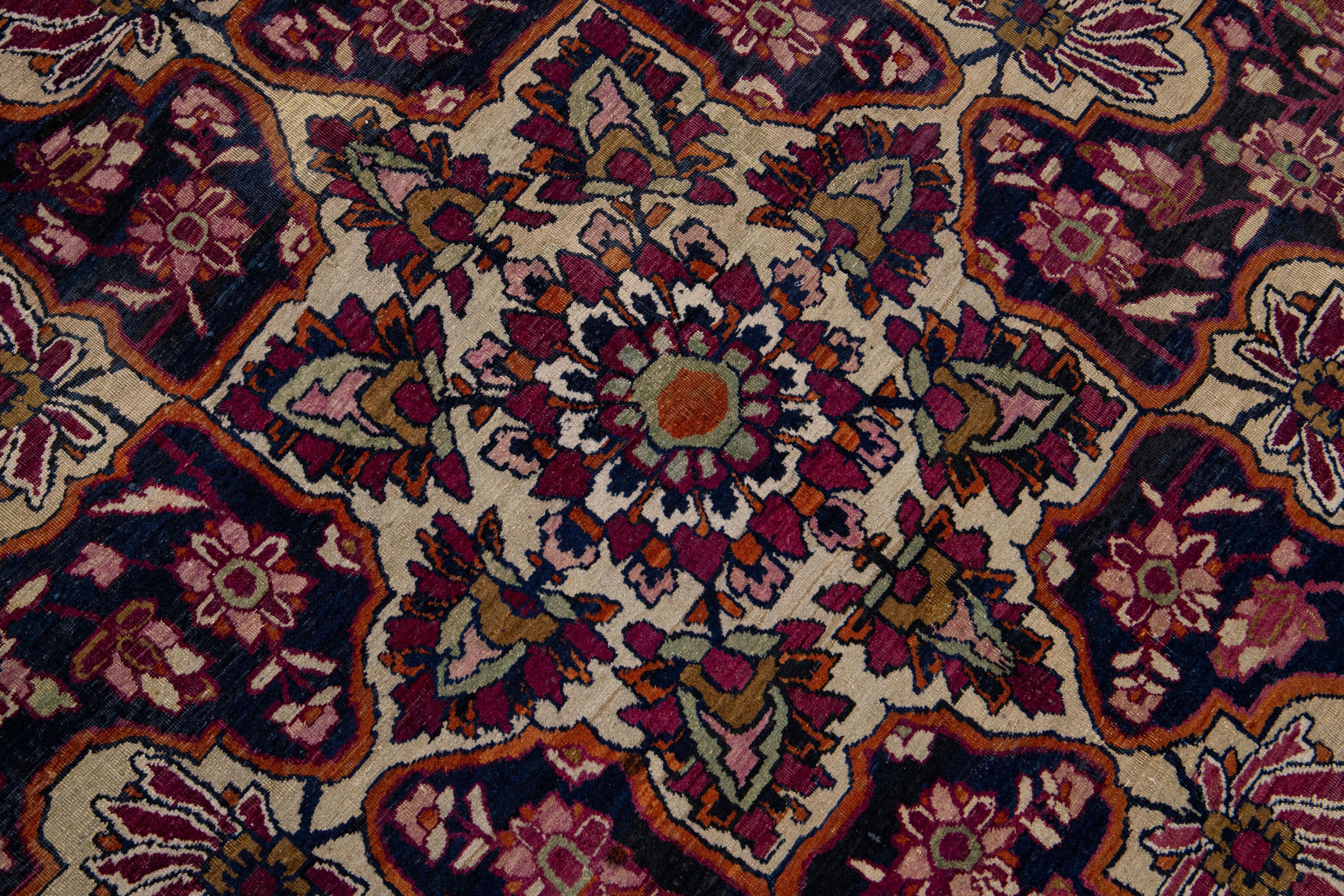 19th Century 1880's Antique Persian Kerman Handmade Wool Rug with Multicolor Medallion Design For Sale