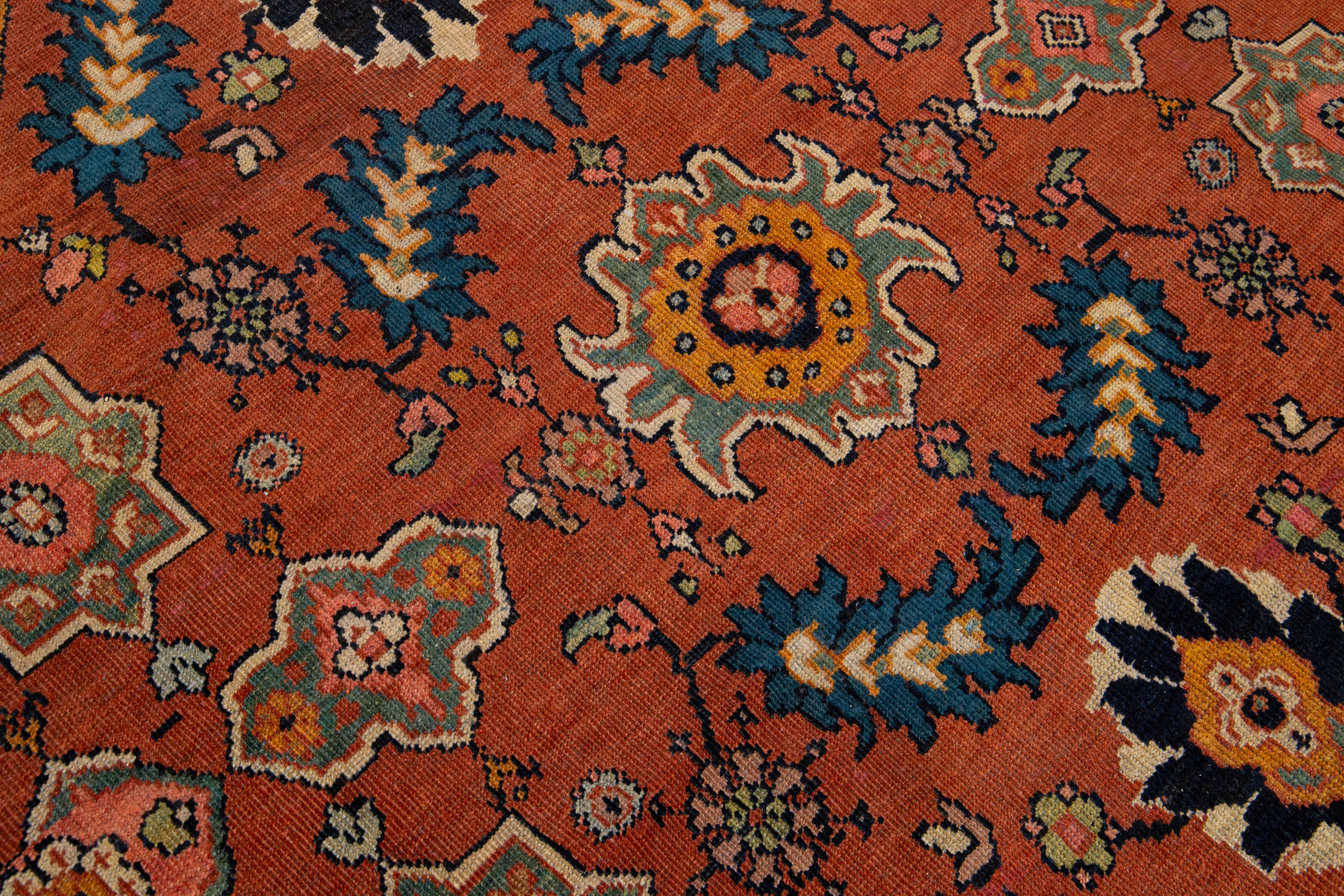 19th Century 1880s Antique Persian Mahal Wool Rug with Dark Blue Field For Sale