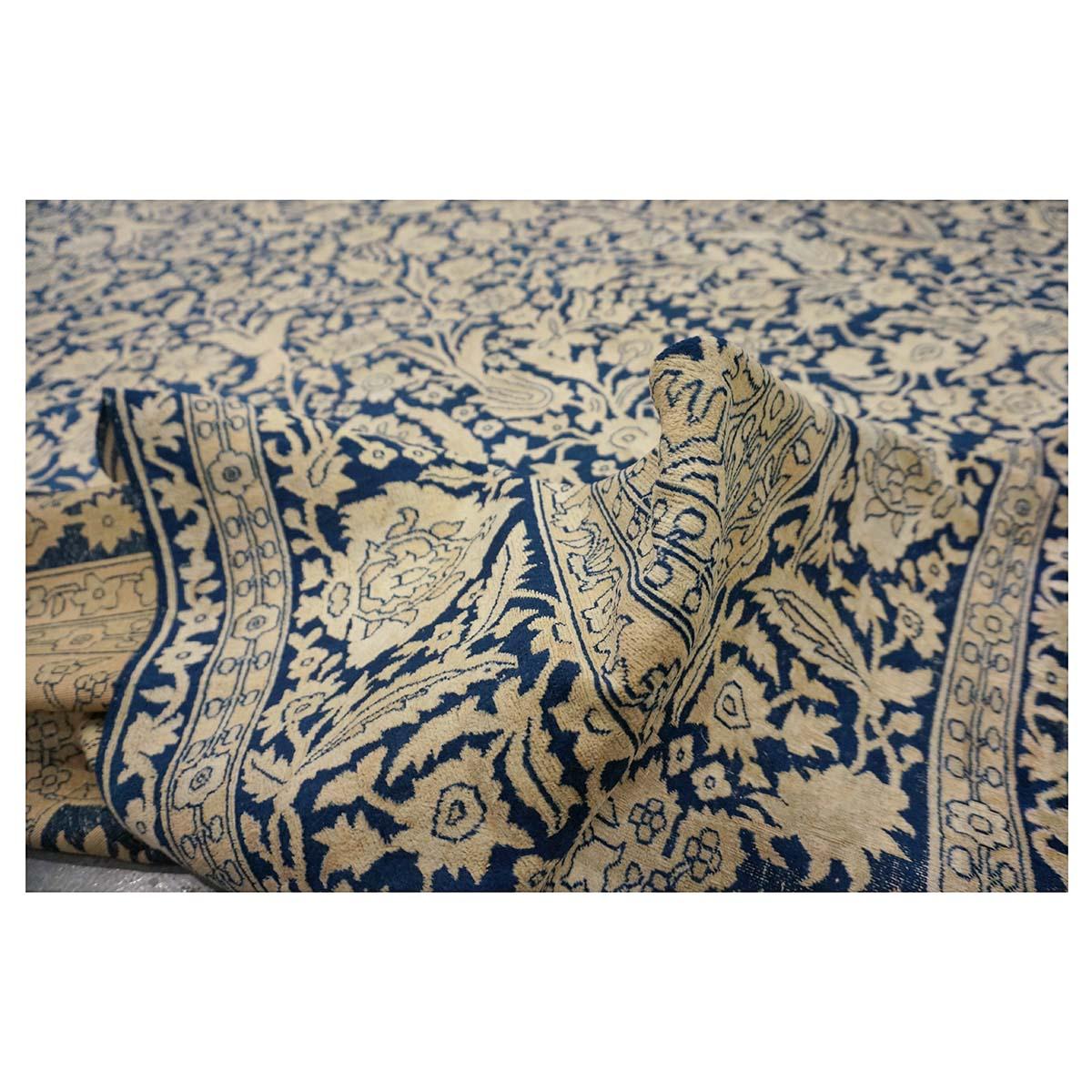 1880s Antique Persian Mohtasham Kashan 9x12 Indigo Blue & Ivory Area Rug For Sale 4