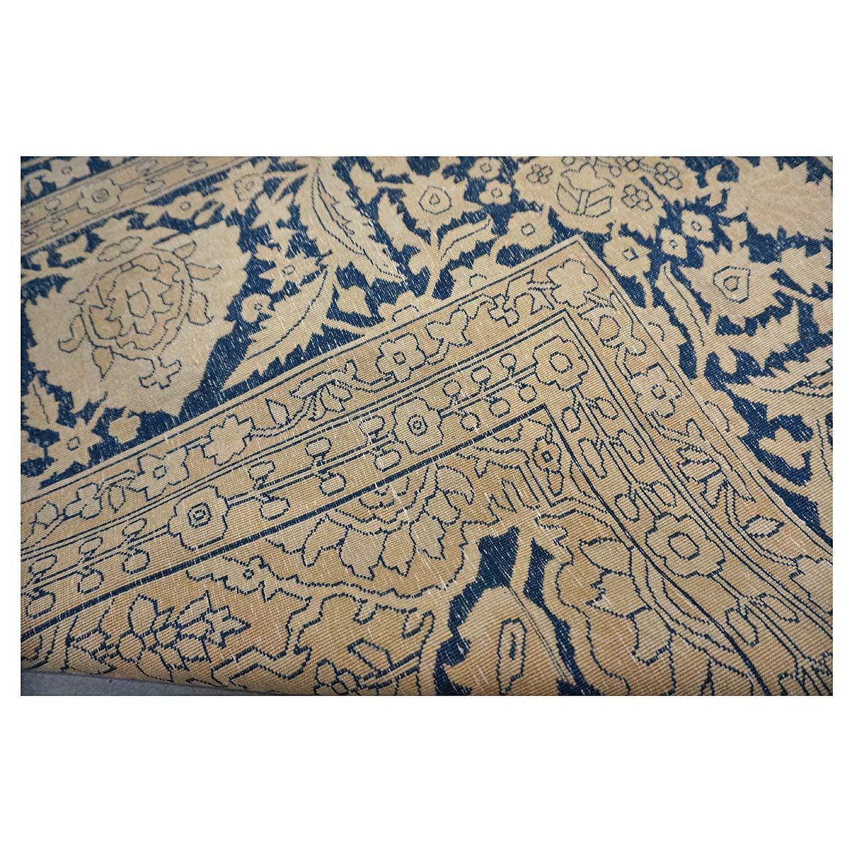 1880er Jahre antike persische Mohtasham Kashan 9x12 Indigo Blau & Elfenbein Bereich Teppich im Angebot 3