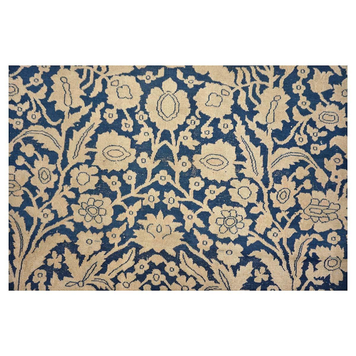 1880er Jahre antike persische Mohtasham Kashan 9x12 Indigo Blau & Elfenbein Bereich Teppich im Angebot 1