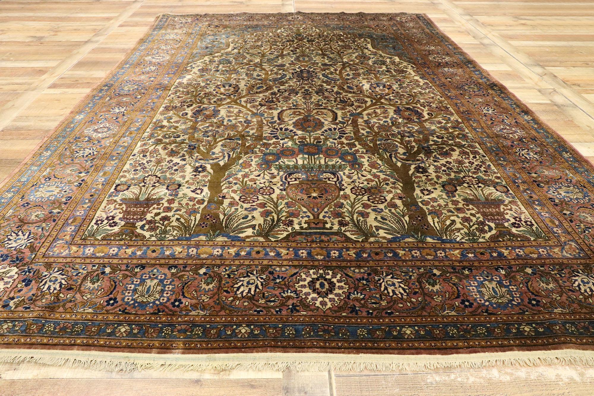 Antiker persischer Mohtasham Kashan-Seidenteppich im neoklassizistischen Stil (19. Jahrhundert) im Angebot