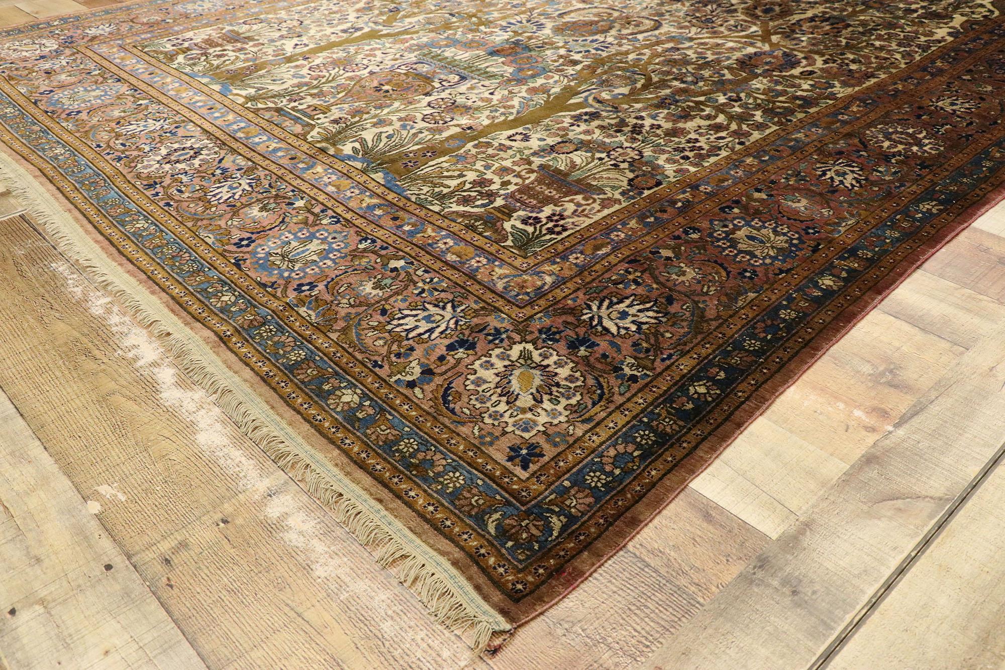 Antiker persischer Mohtasham Kashan-Seidenteppich im neoklassizistischen Stil im Zustand „Gut“ im Angebot in Dallas, TX
