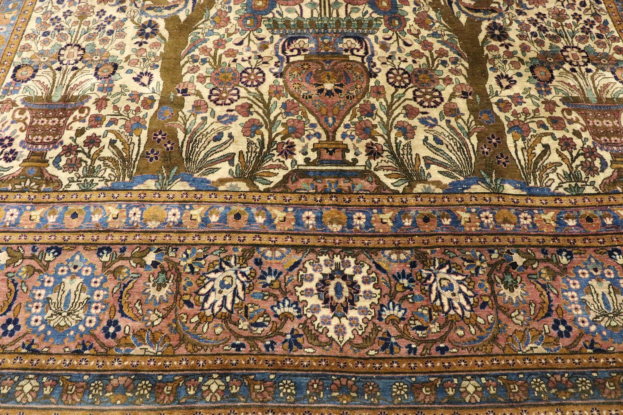 Antiker persischer Mohtasham Kashan-Seidenteppich im neoklassizistischen Stil (Kaschan) im Angebot