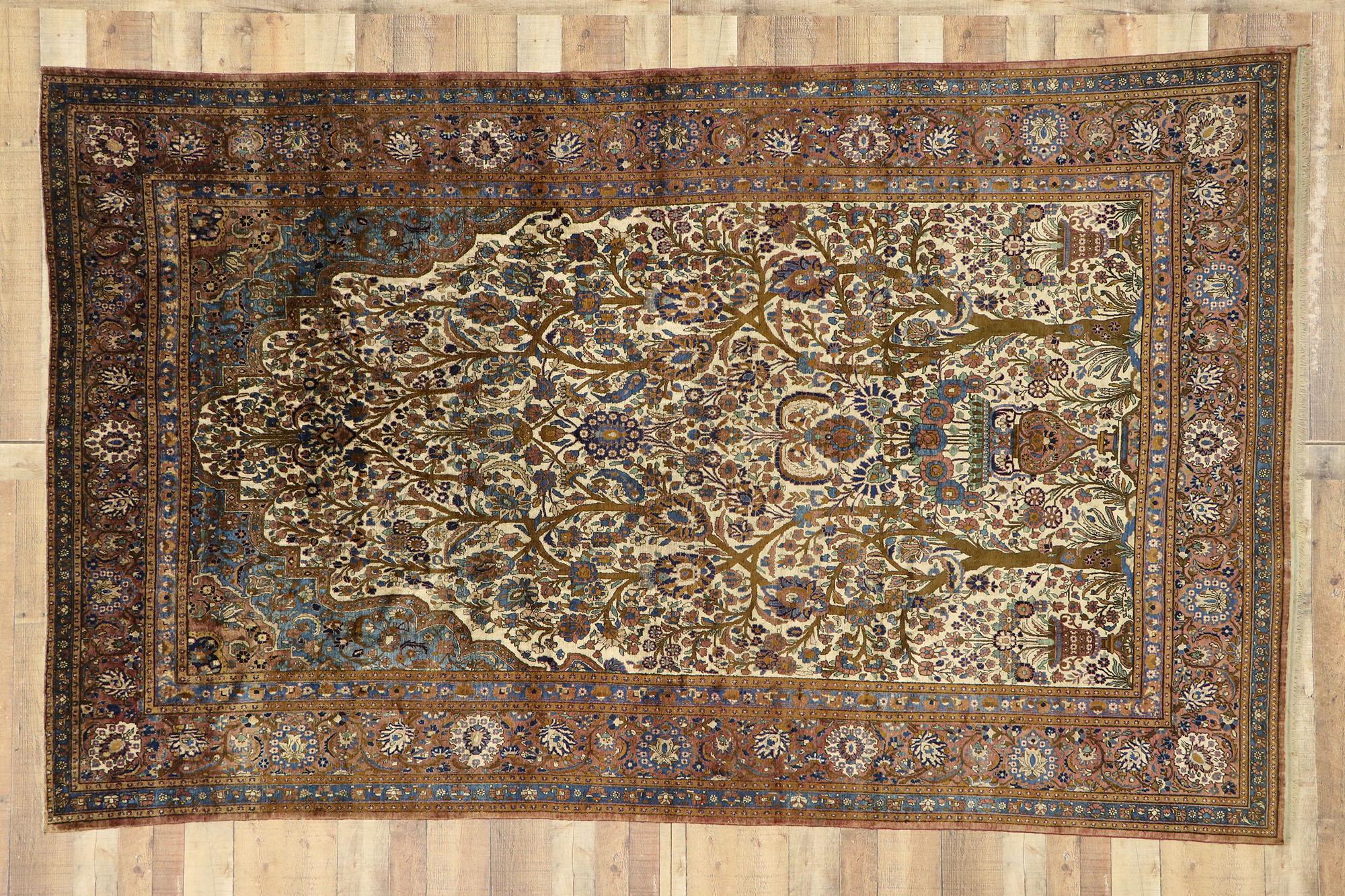 Antiker persischer Mohtasham Kashan-Seidenteppich im neoklassizistischen Stil im Angebot 1