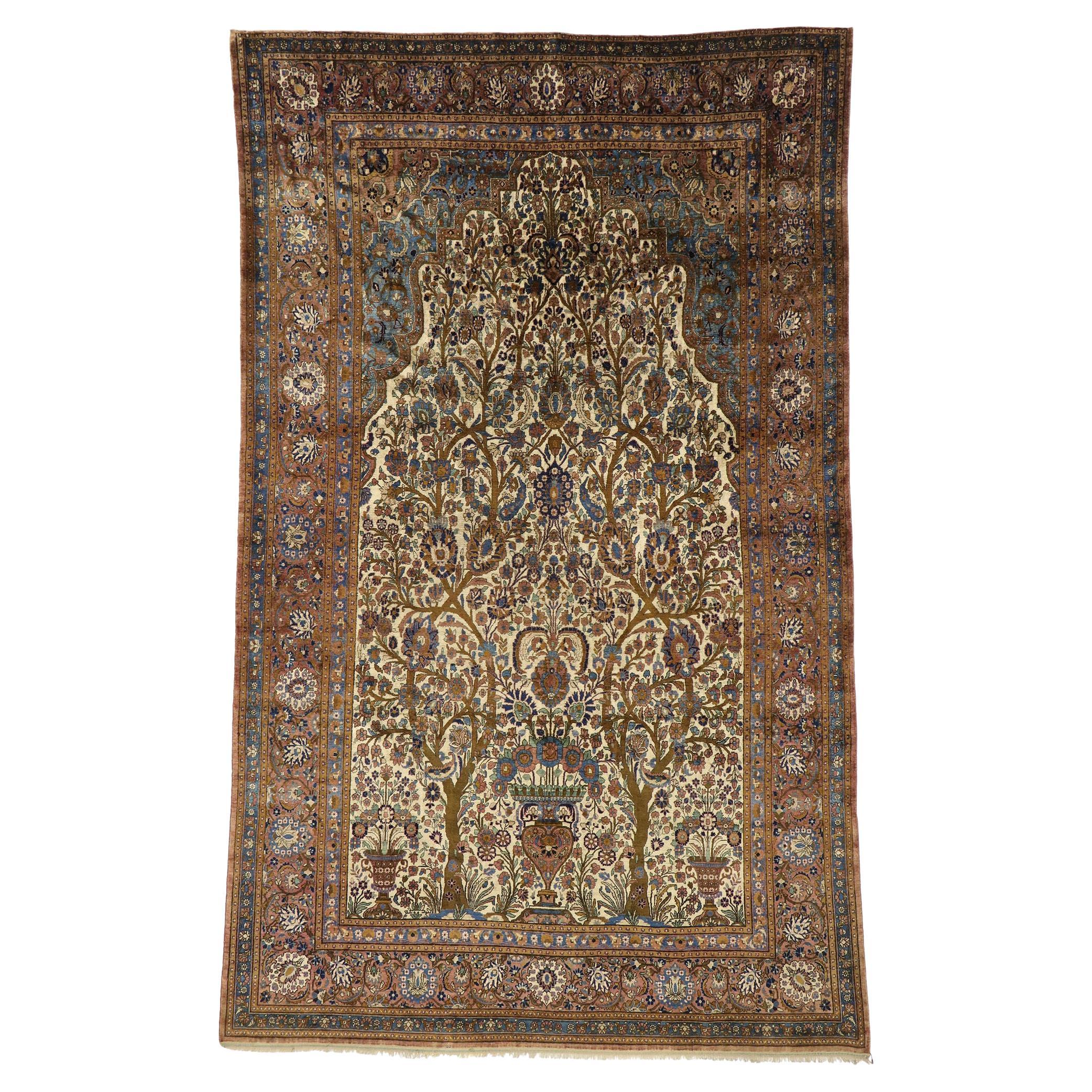 Antiker persischer Mohtasham Kashan-Seidenteppich im neoklassizistischen Stil im Angebot