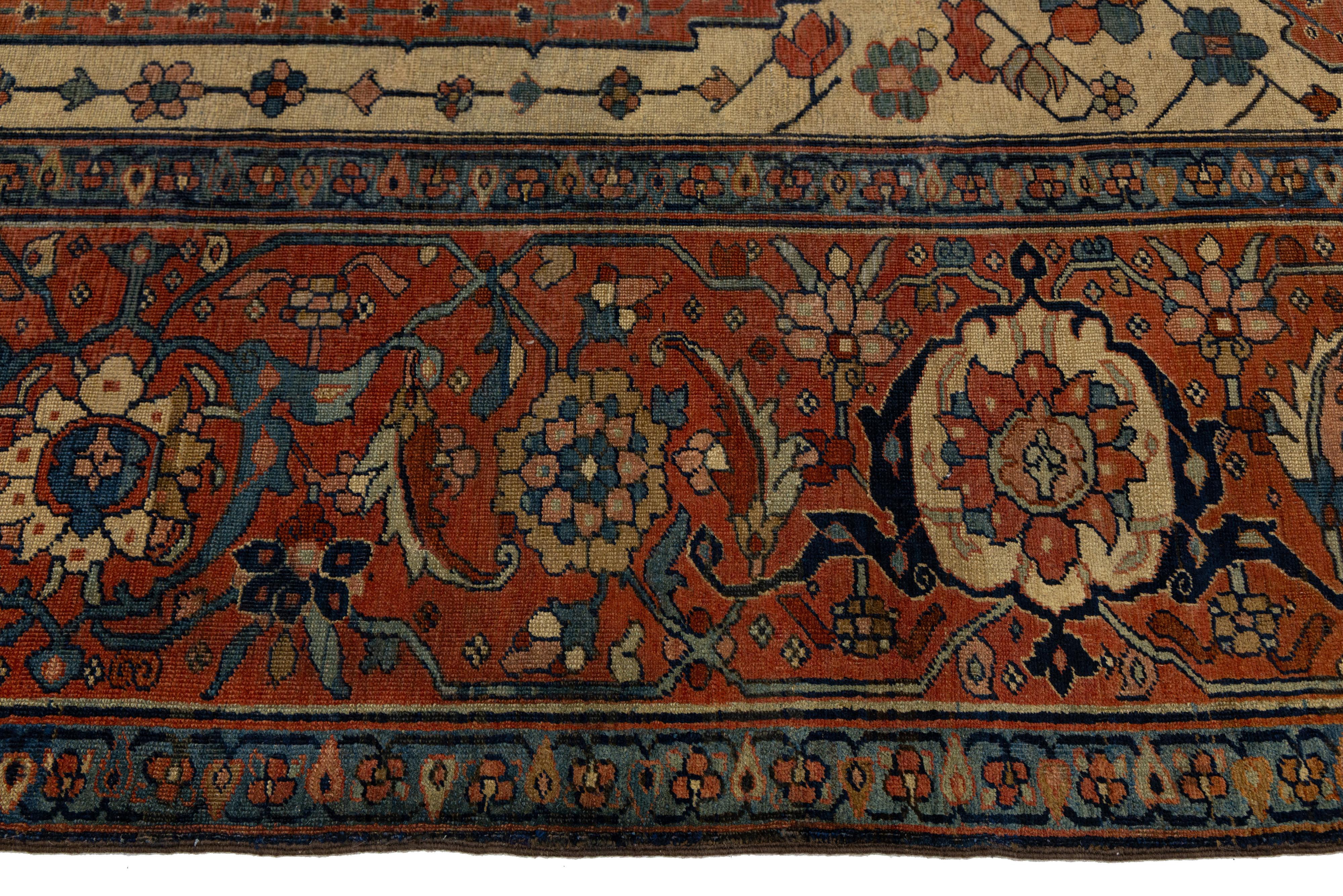 Antiker persischer Serapi-Teppich aus blauer Wolle mit Medaillon-Design aus den 1880er Jahren im Angebot 3