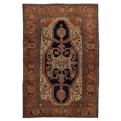 Antiker persischer Serapi-Teppich aus blauer Wolle mit Medaillon-Design aus den 1880er Jahren