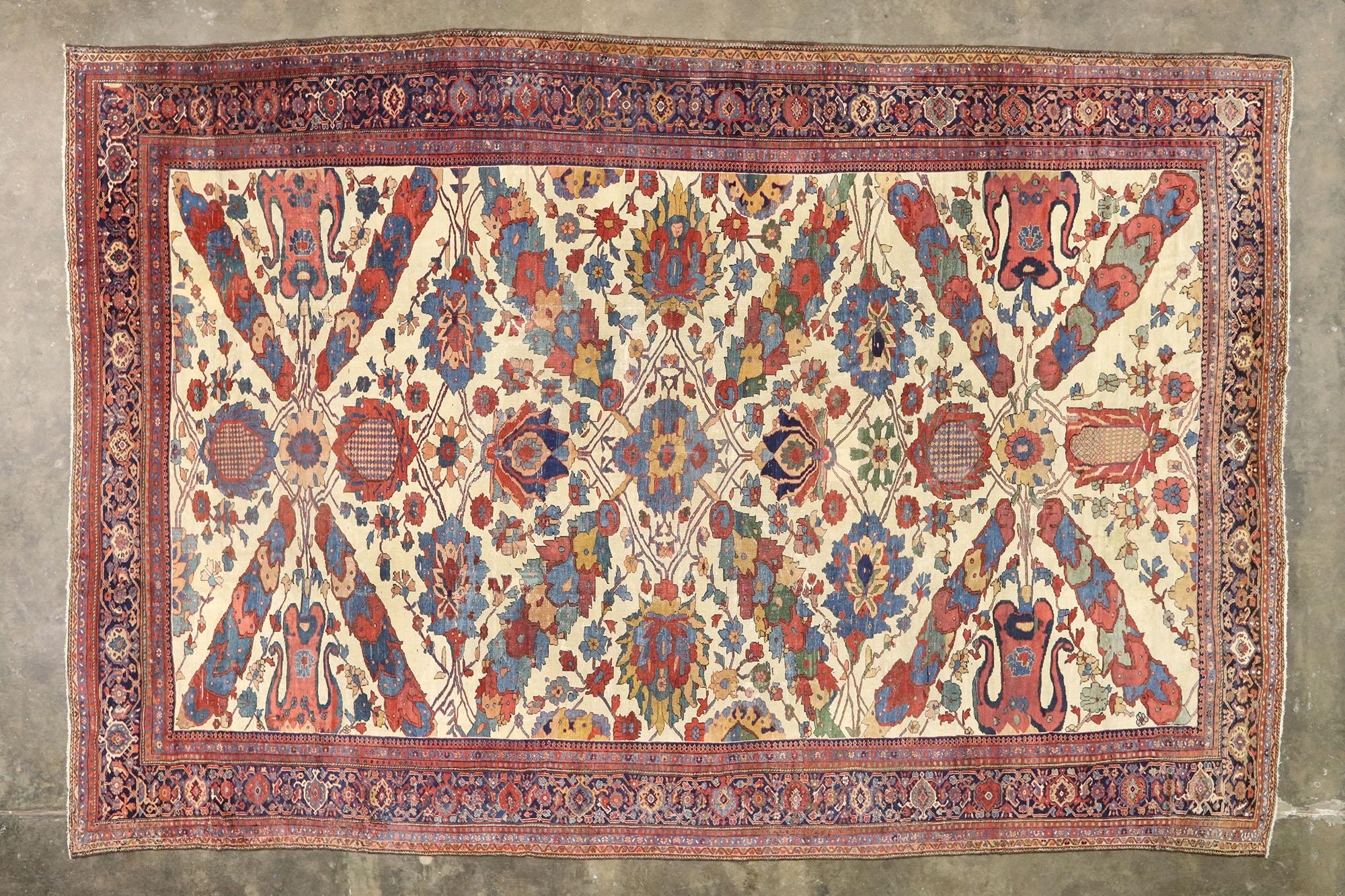 Laine Tapis persan ancien Ziegler Mahal Sultanabad des années 1880, tapis de salon de l'hôtel en vente